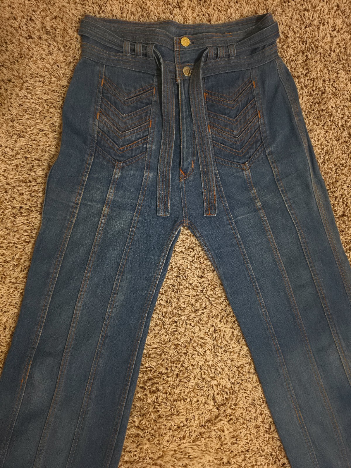 RARE Vtg 70s N’est Ce Pas Bell Bottoms High Waisted Sunray Pleated Chevron Jeans