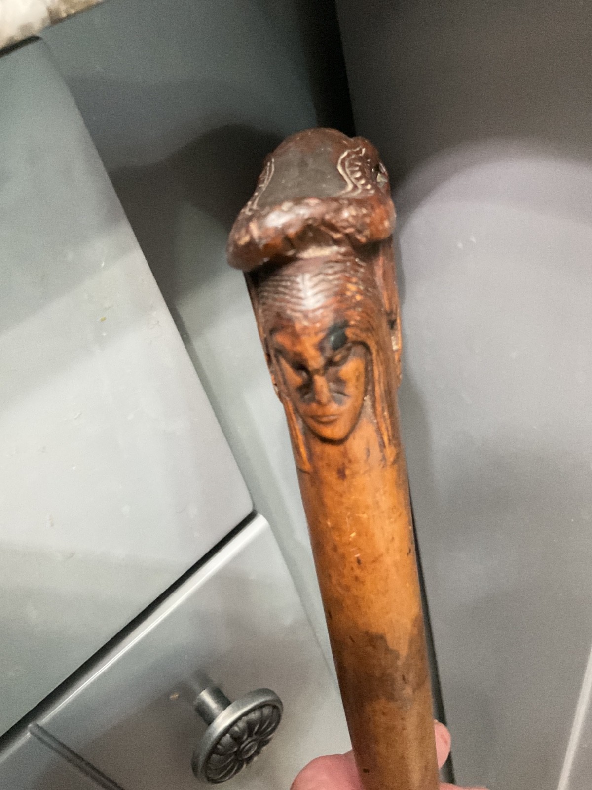 ✨ANTIQUE 19TH CENTURY WOODEN HAND CARVED NATIVE INDIAN & HORSE WALKING STICK✨