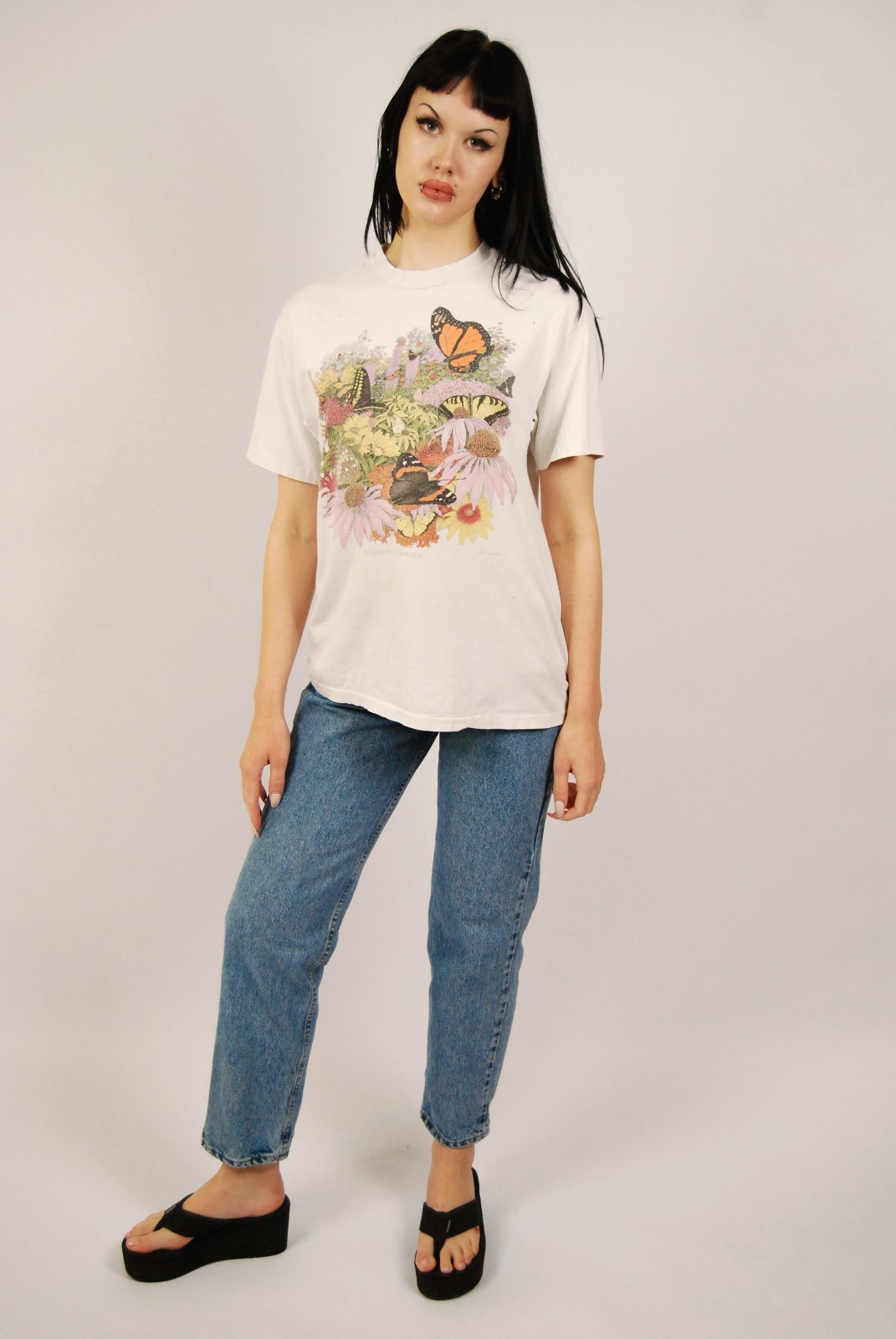 80s Butterfly T-Shirt (M) medium white vintage womens Hanes Beefy-T graphic 1993