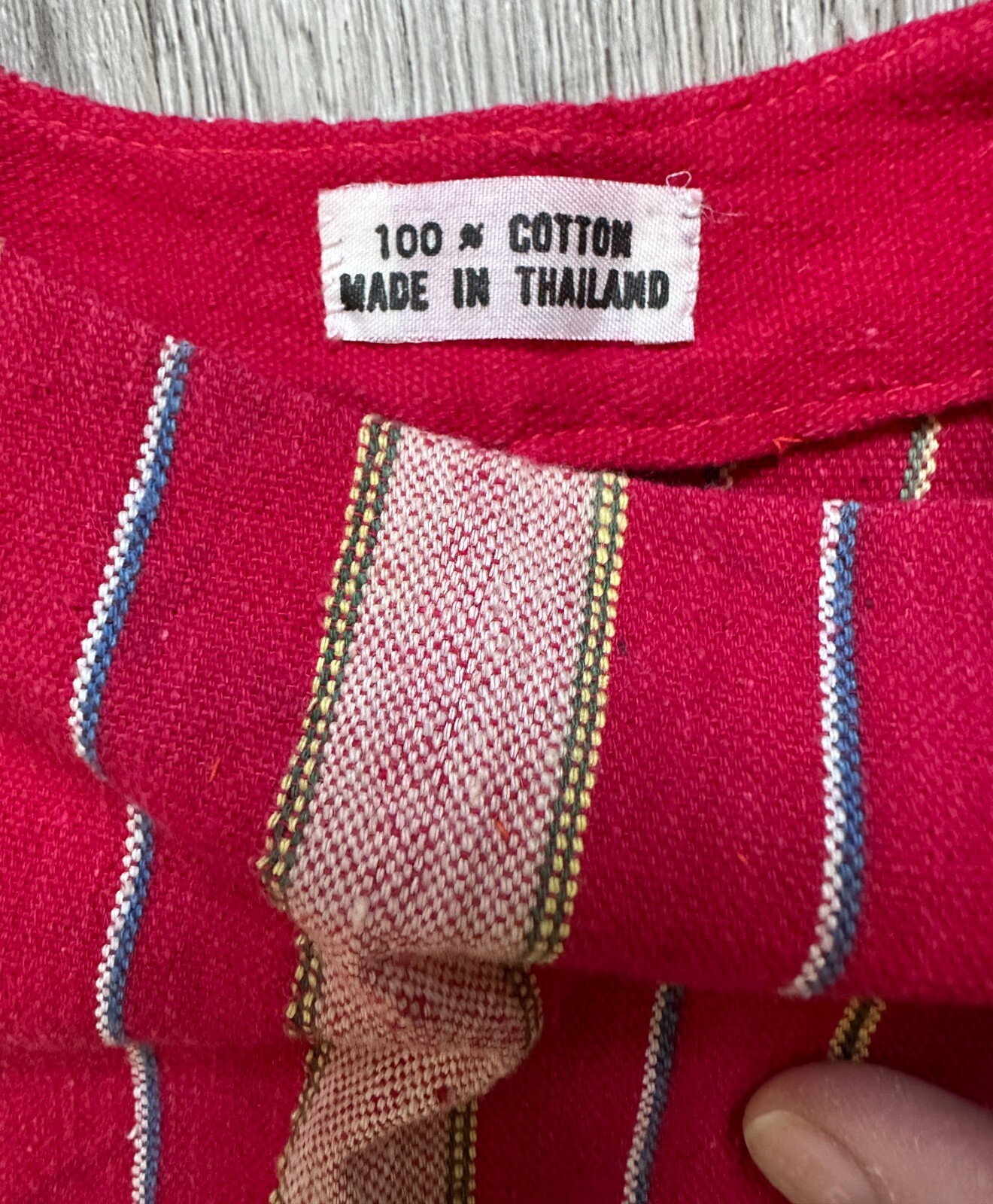 Vintage Thai Cotton Dress Empire Waist A Line Midi Festival Retro Stripe Kaftan