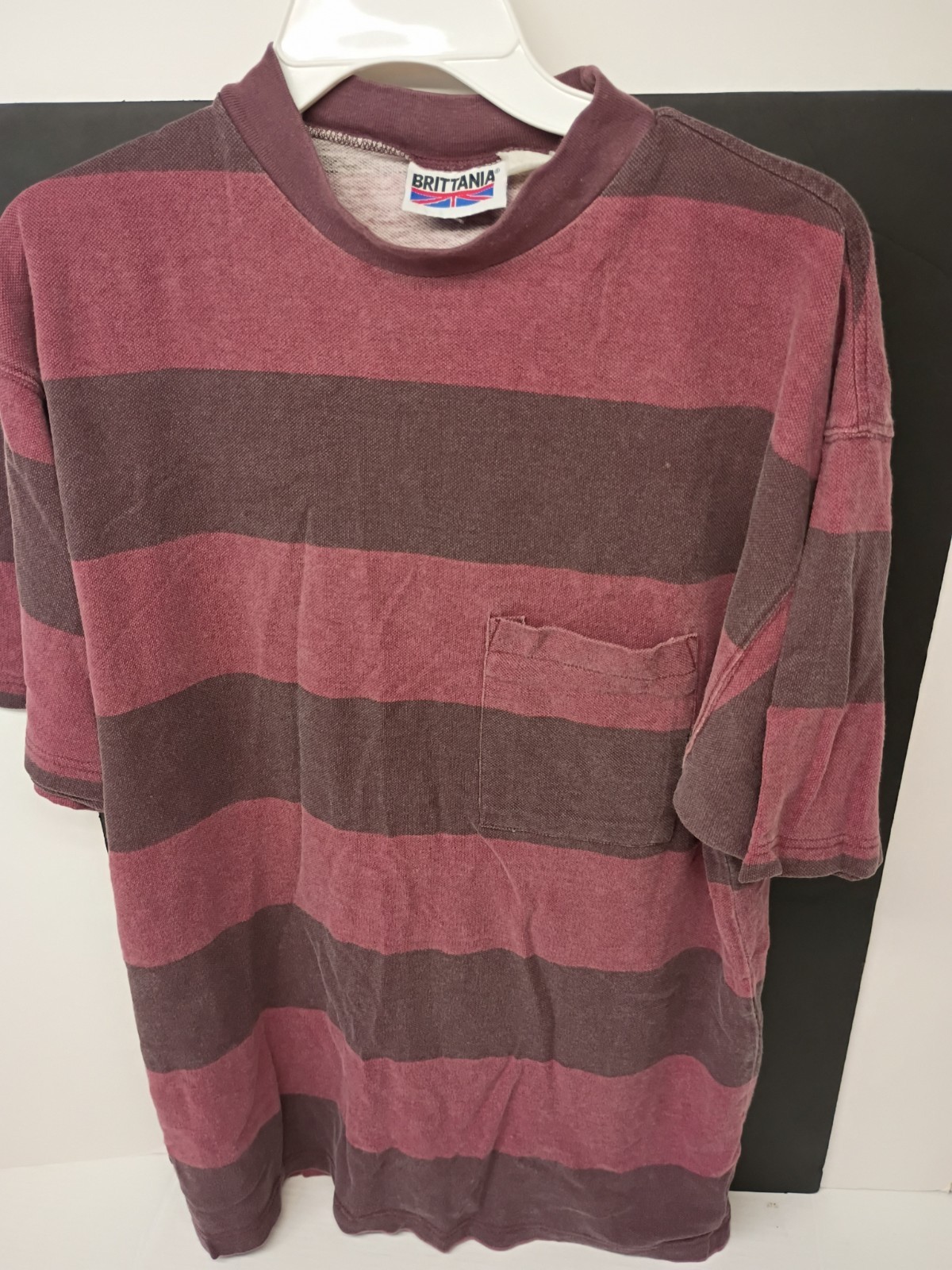 Britannia VTG Men’s XL Burgundy/Brown Striped Pocket Crew Neck T-Shirt