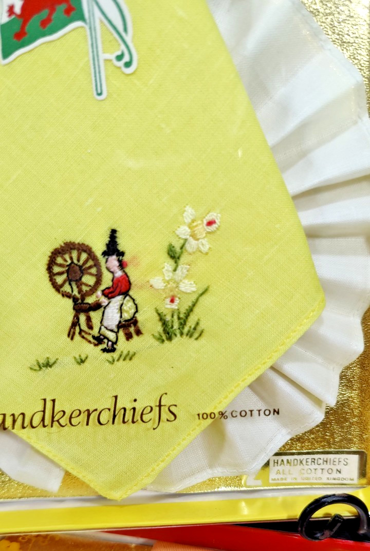 Set of Two Vintage Hand Embroidered 100% Cotton Handkerchiefs United Kingdom
