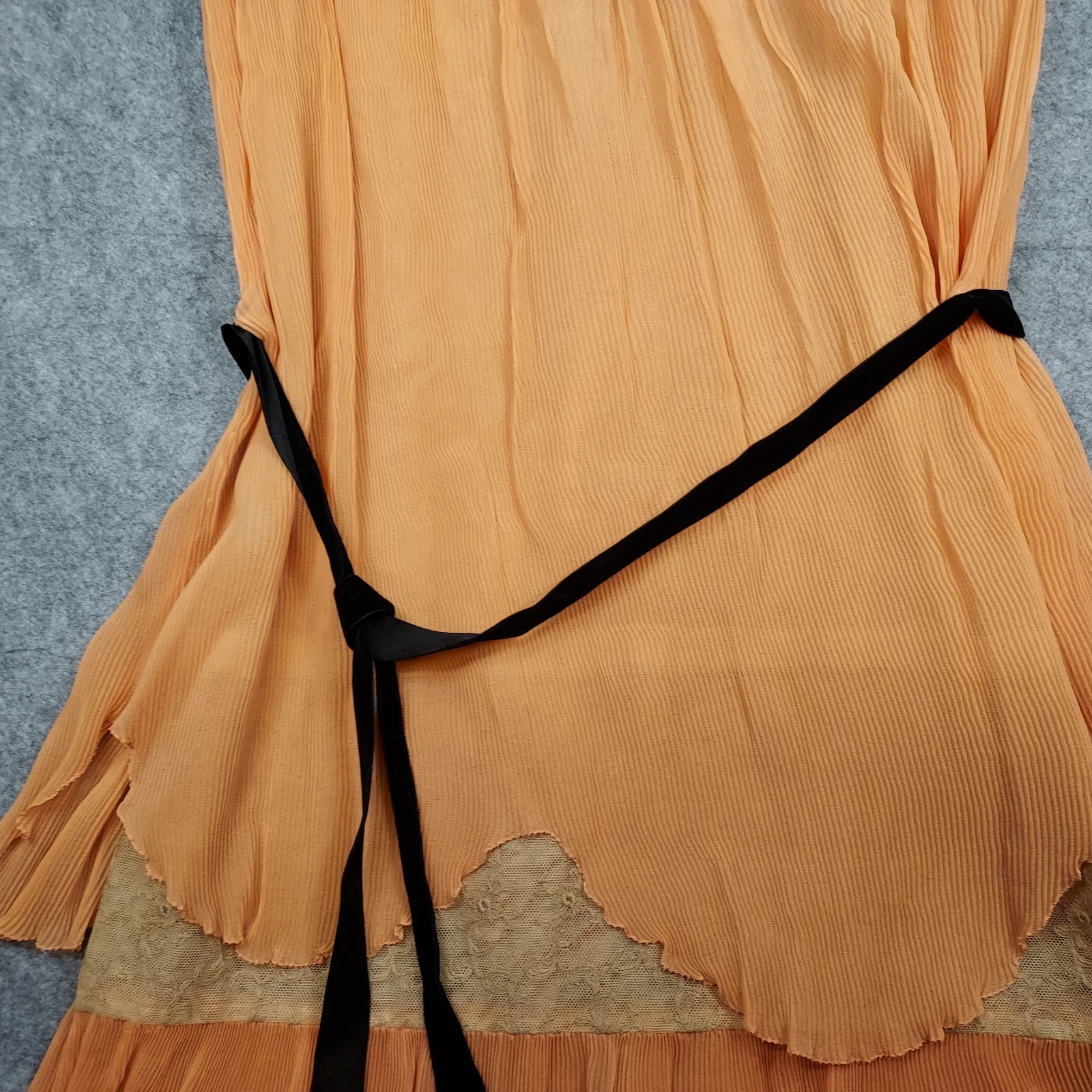1910s Flapper Dress Lace Chiffon Authent Peach Sash Titantic True Vintage