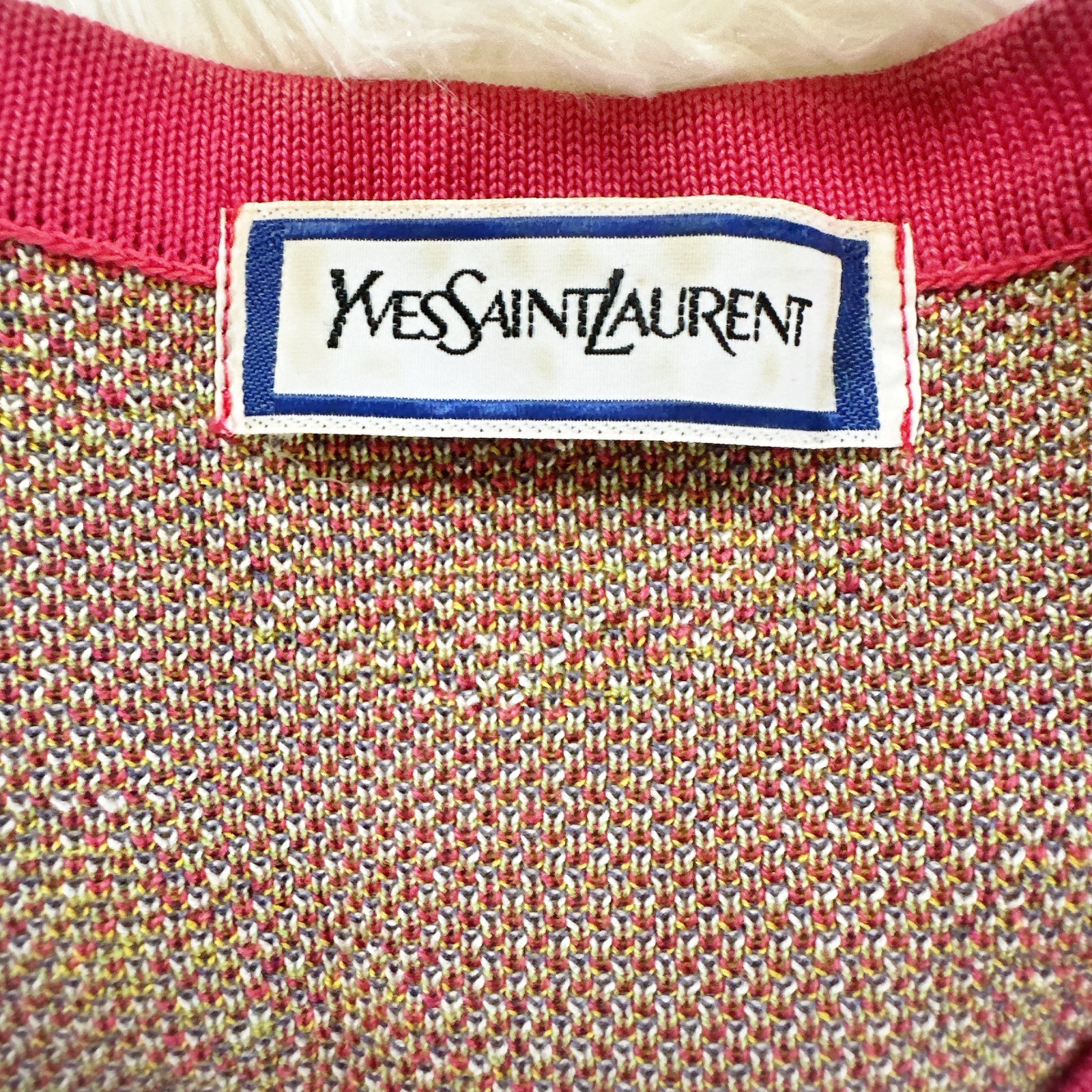 Vintage Yves Saint Laurent Paris Floral Knit Dress Cardigan Set Pink M