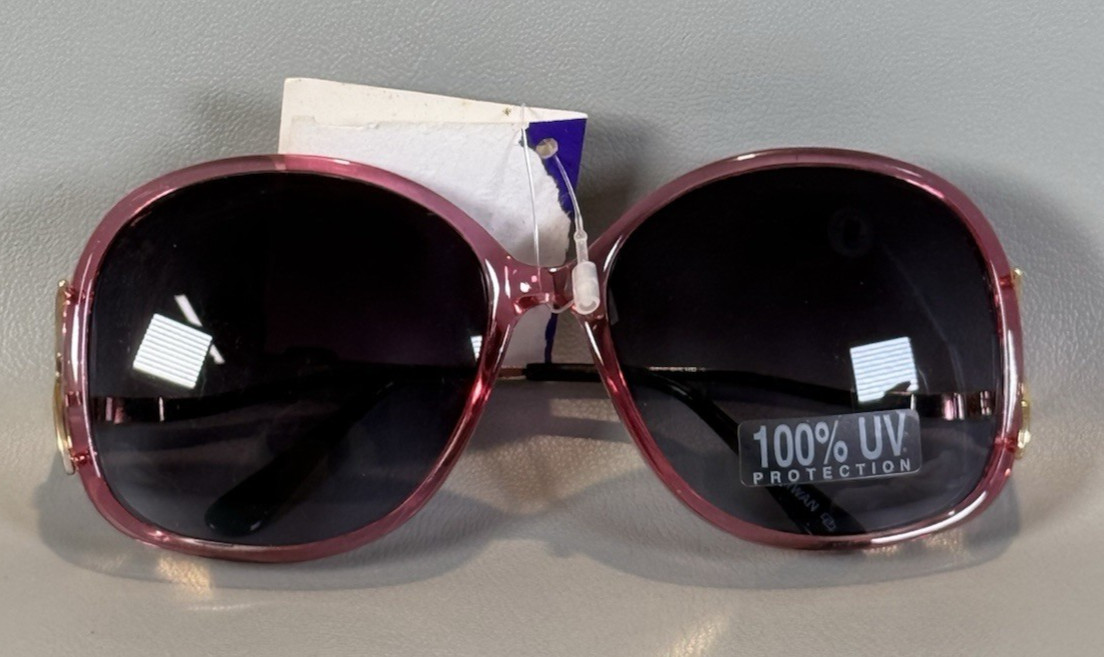 Vtg 1980s 1990s Oversize Sunglasses Pink Gold Tone New 100% UV Protection