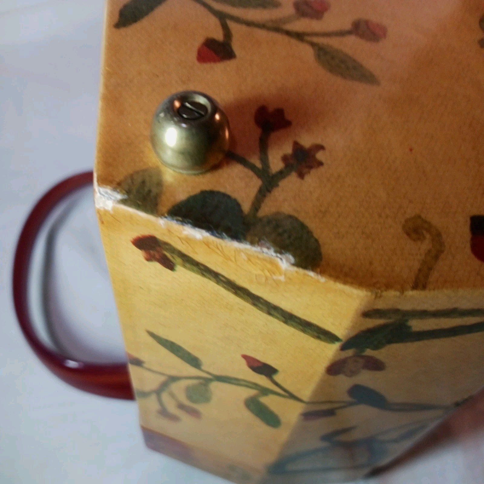 Vintage Wooden Handbag Purse Velvet Lined w Mirror Jewelry Box Makeup Case