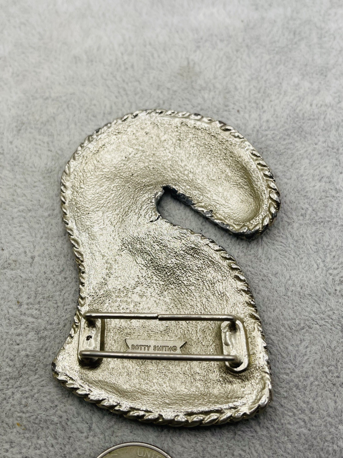 Vintage Dotty Smith Hammered Textured Silver Tone Belt Buckle Modernist