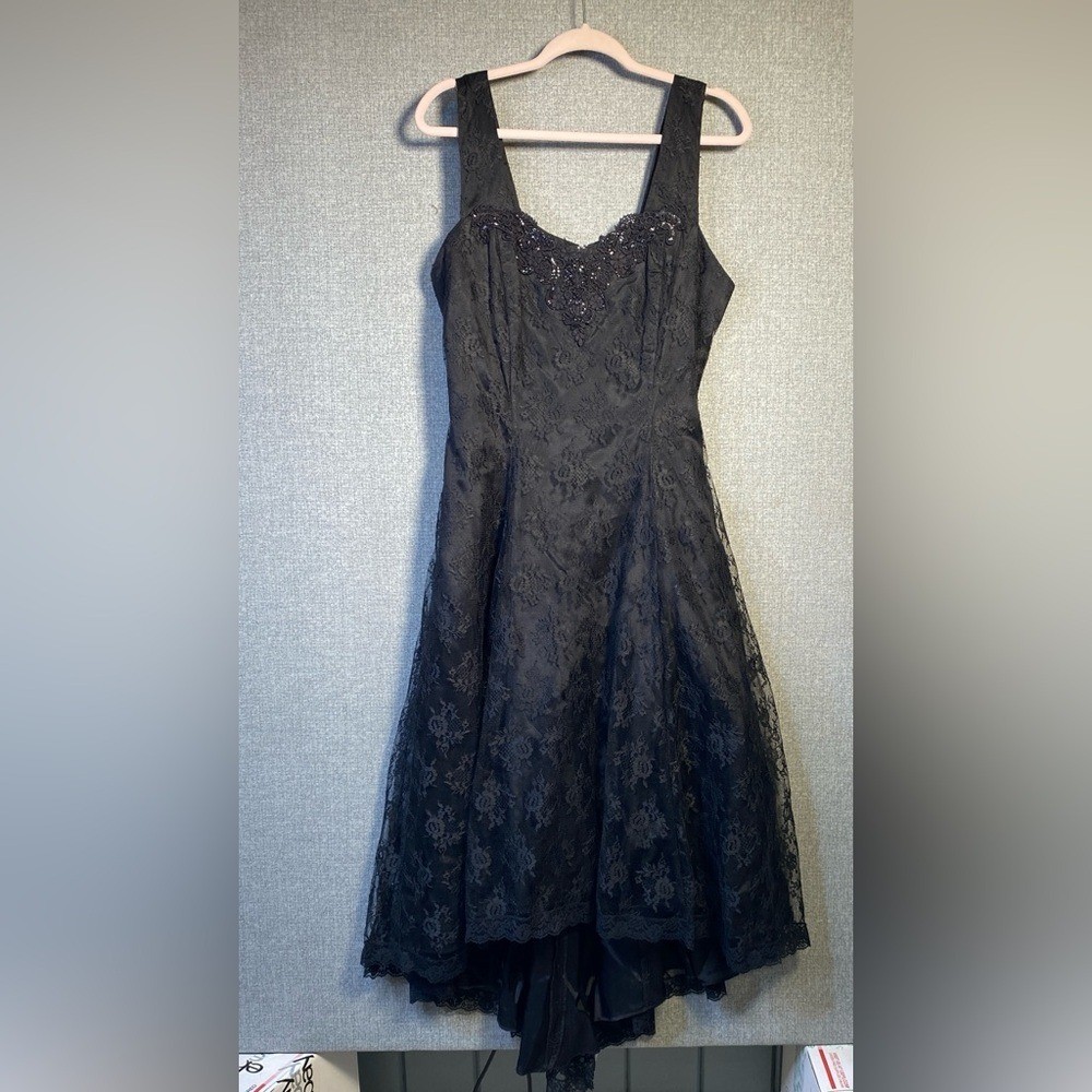 Vintage 80’s Steppin’ Out Black Lace Women’s 16W Whimsigoth Evening Party Dress