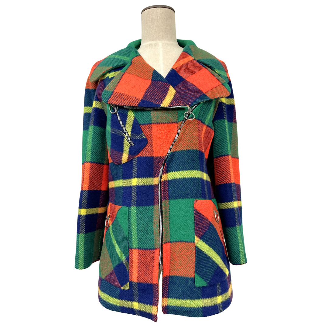 Vintage 1960s Sears Rainbow Plaid Wool Zip Up Jacket