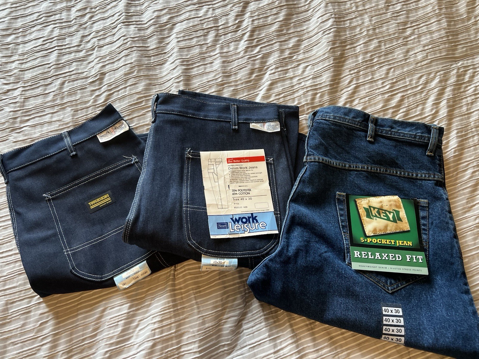 Vintage 70’s Work Jeans Buy Two Pair Get One Free NOS, Sears/Key 40 X 30 ￼