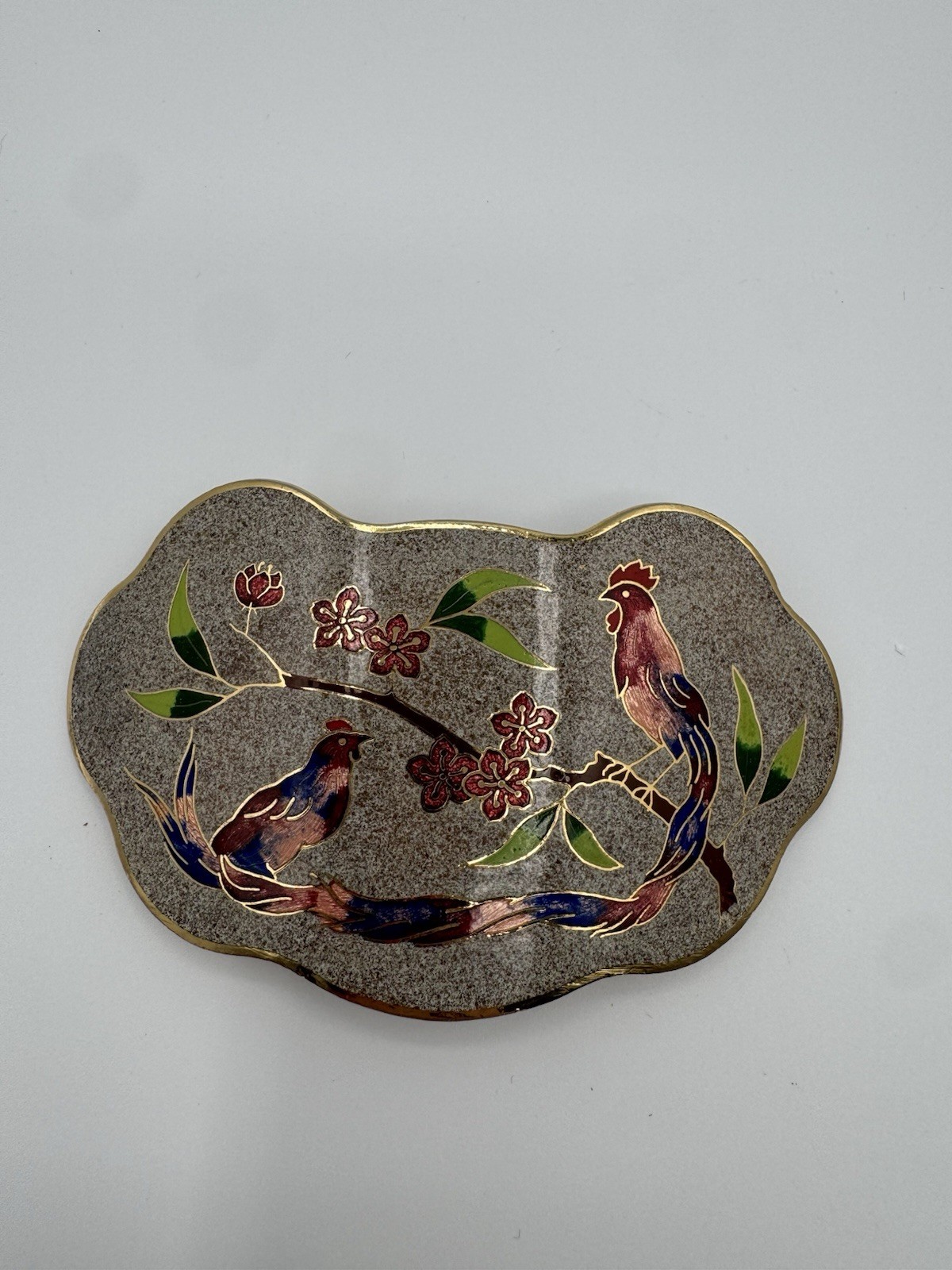 Vintage LARGE CLOISONNÉ Bird Flower Art Theme Hippy Maureen Elaine Belt Buckle