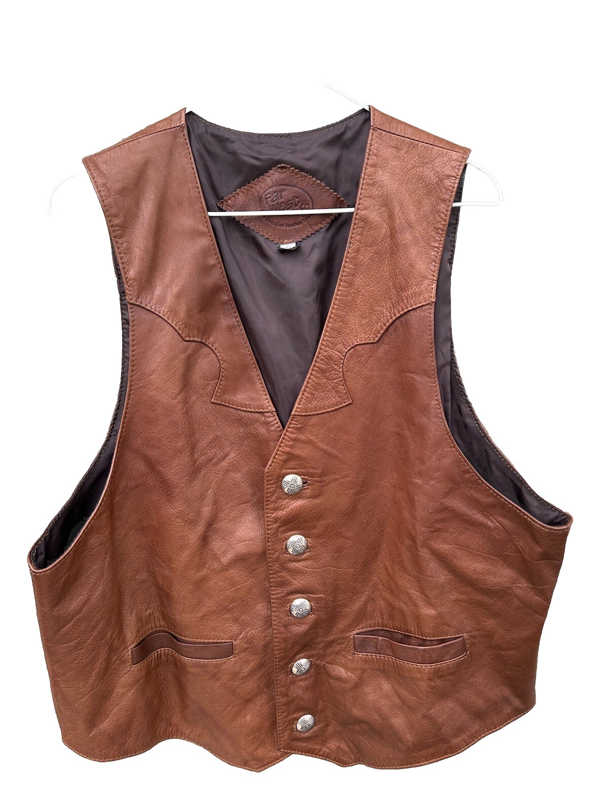 Vintage Far West Co Brown Leather Vest Size Large