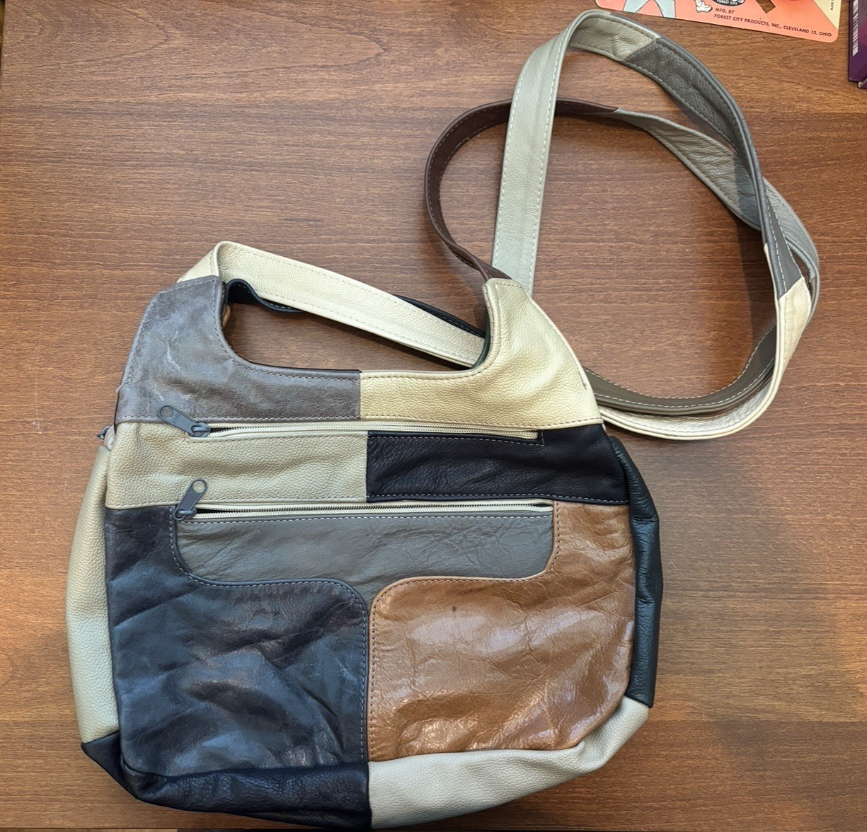Genuine Leather Vintage Multi Color Shoulder Crossbody Handbag Purse Boho Hippie