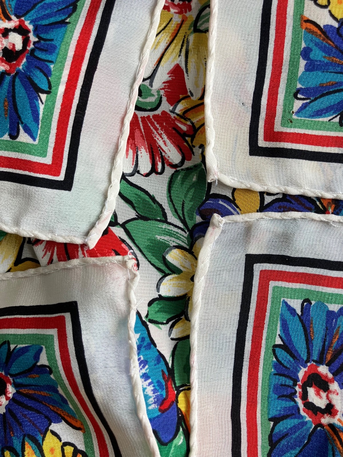 VTG AUTH FENDI FOULARD ALL SILK SCARF WHITE MULTICOLOR FLORAL GUC A FEW SNAGS