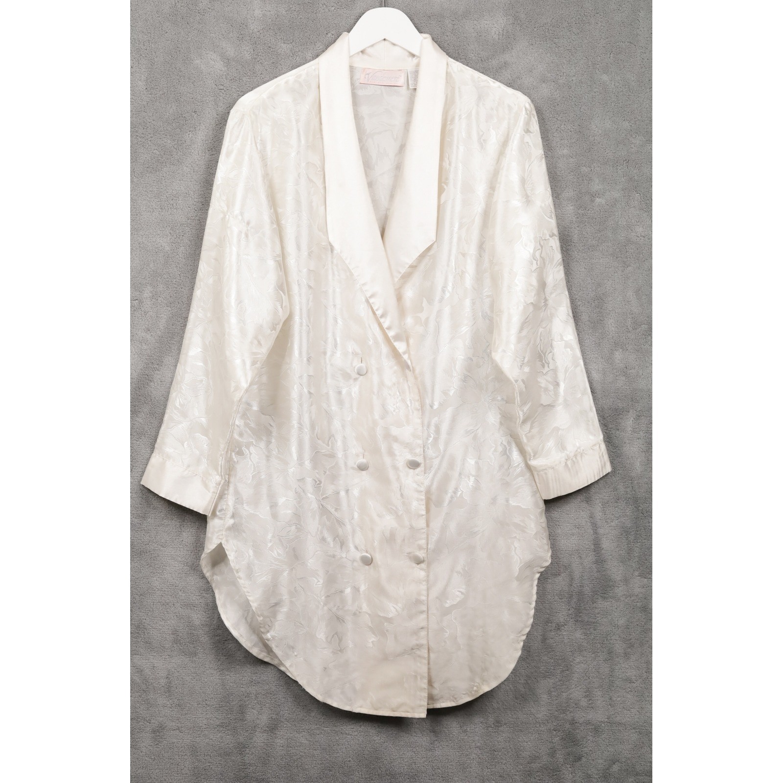 VTG 80s 90s Satin Jacquard Double Breasted Sleep Shirt Dynasty Old Money S