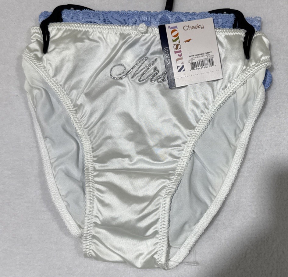 Joyspun White & Blue Satiny Soft Bridal Cheeky Panty Set XS, M, L, XL, 2XL, 3XL