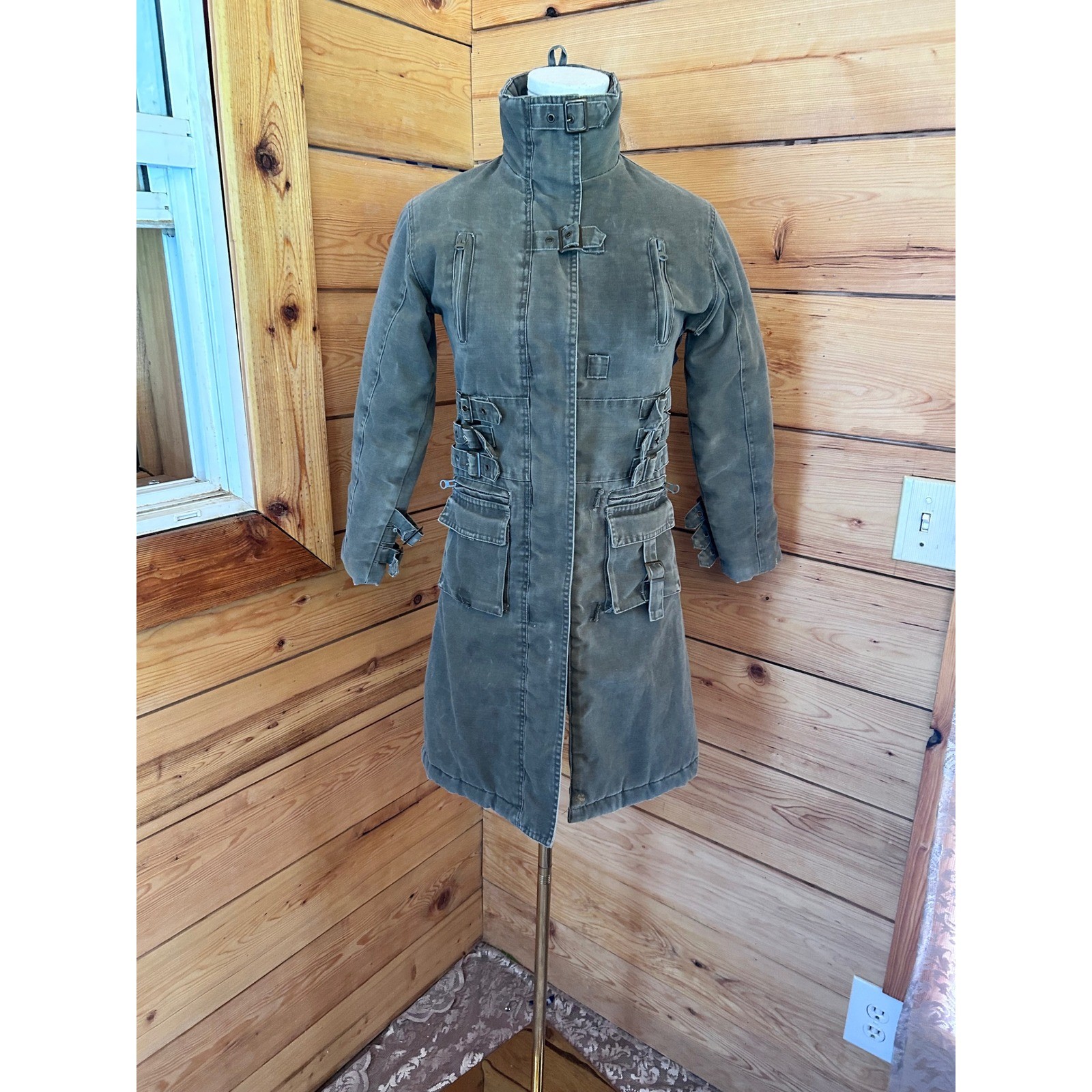 Vintage Tactical Trench Coat Womens Medium Green Buckle Utility Cargo Archive