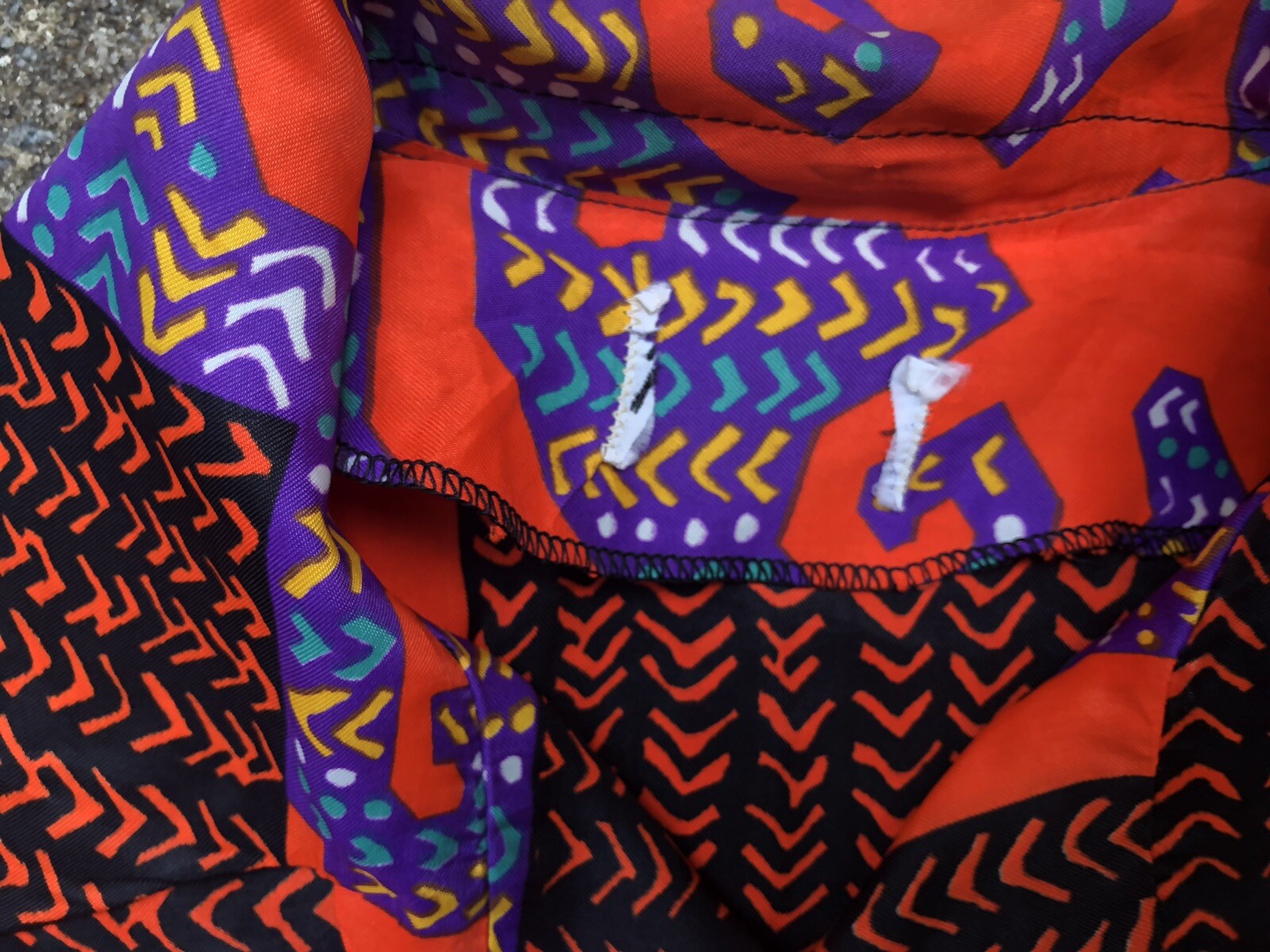 Vtg 70’s Red Multicolor Geometric Shapes Polyester Blend Long Sleeve Blouse~S/M