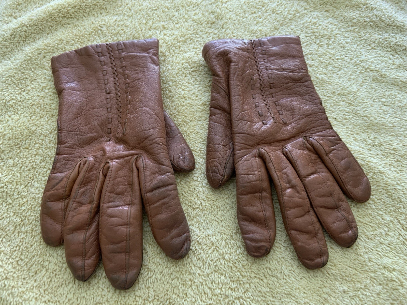 Vintage Brown Leather Gloves Made In Czechoslovakia Women’s 6.5 Wool Lined
