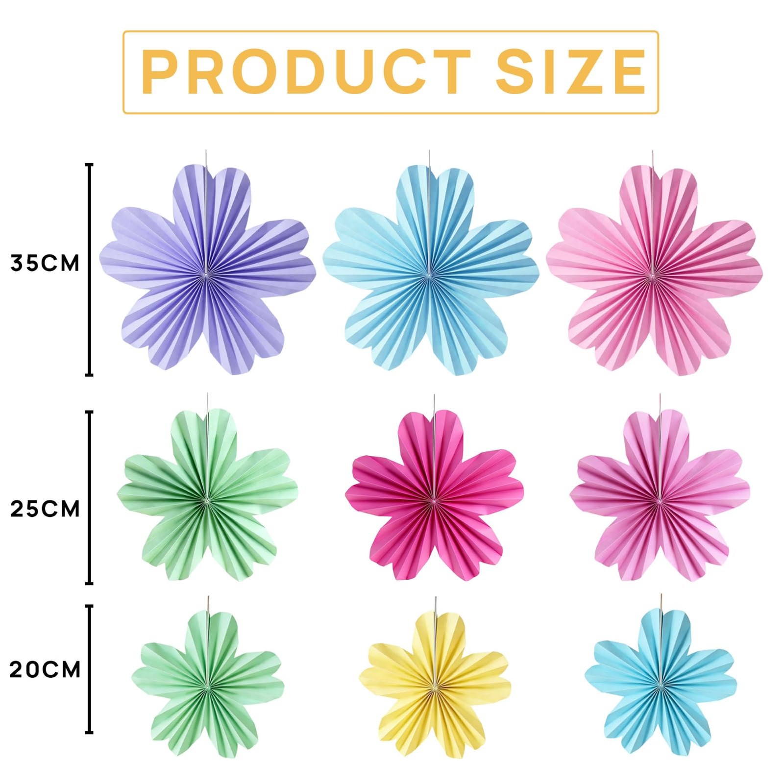 9 PCS Paper Flowers Decorations Wall Pastel Rainbow Fans Floral Party Decor