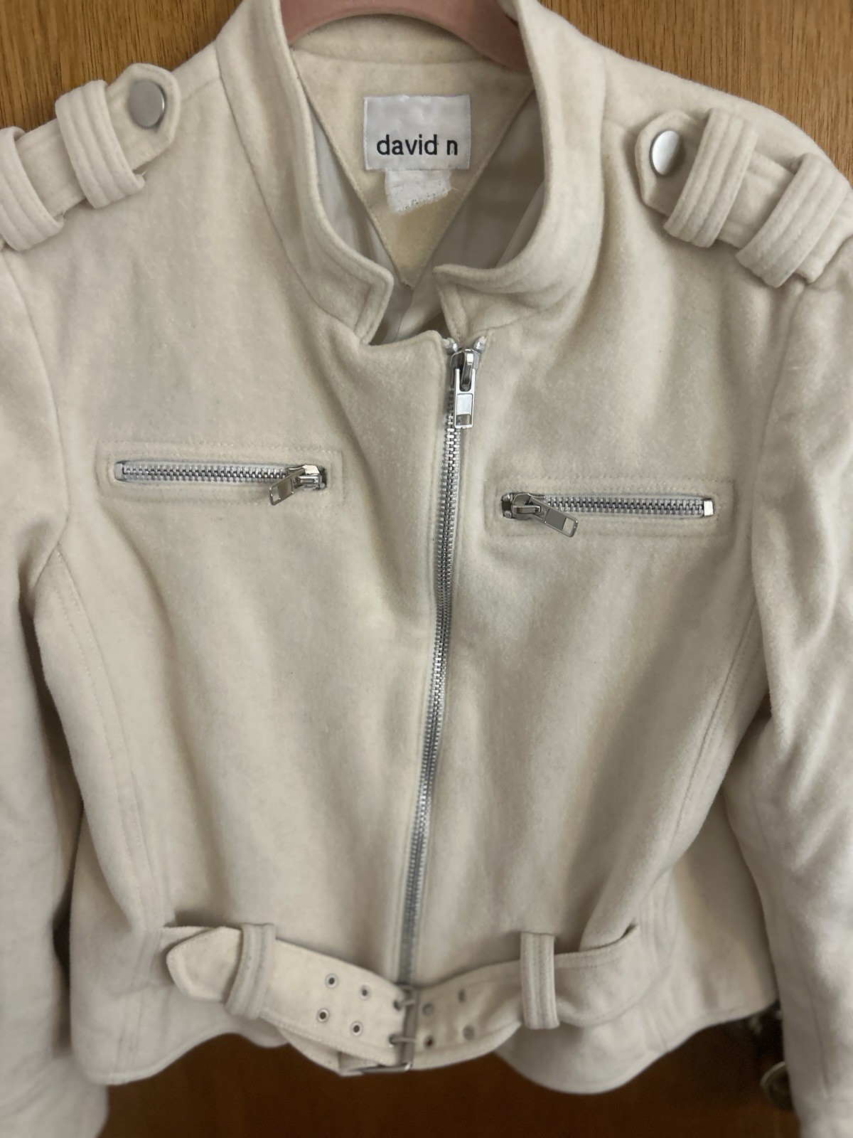 Vintage David N Moto Style Jacket wool Cashmere cream zip-up Romania Italy 80s