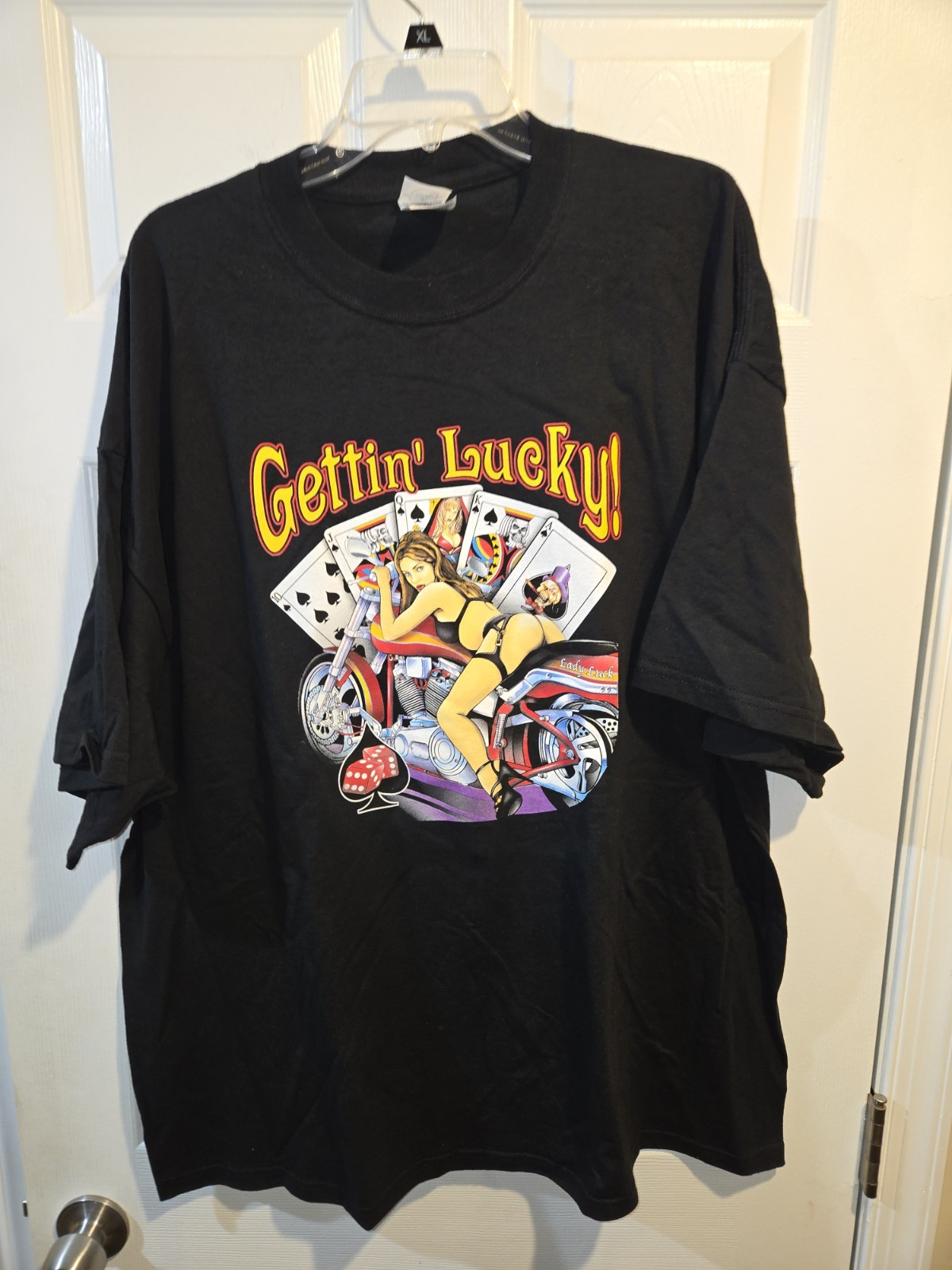 Vintage 90’s Gettin’ Lucky,Lady Luck Tee Shirt,3XL,HD Motorcycle,Straight Spades