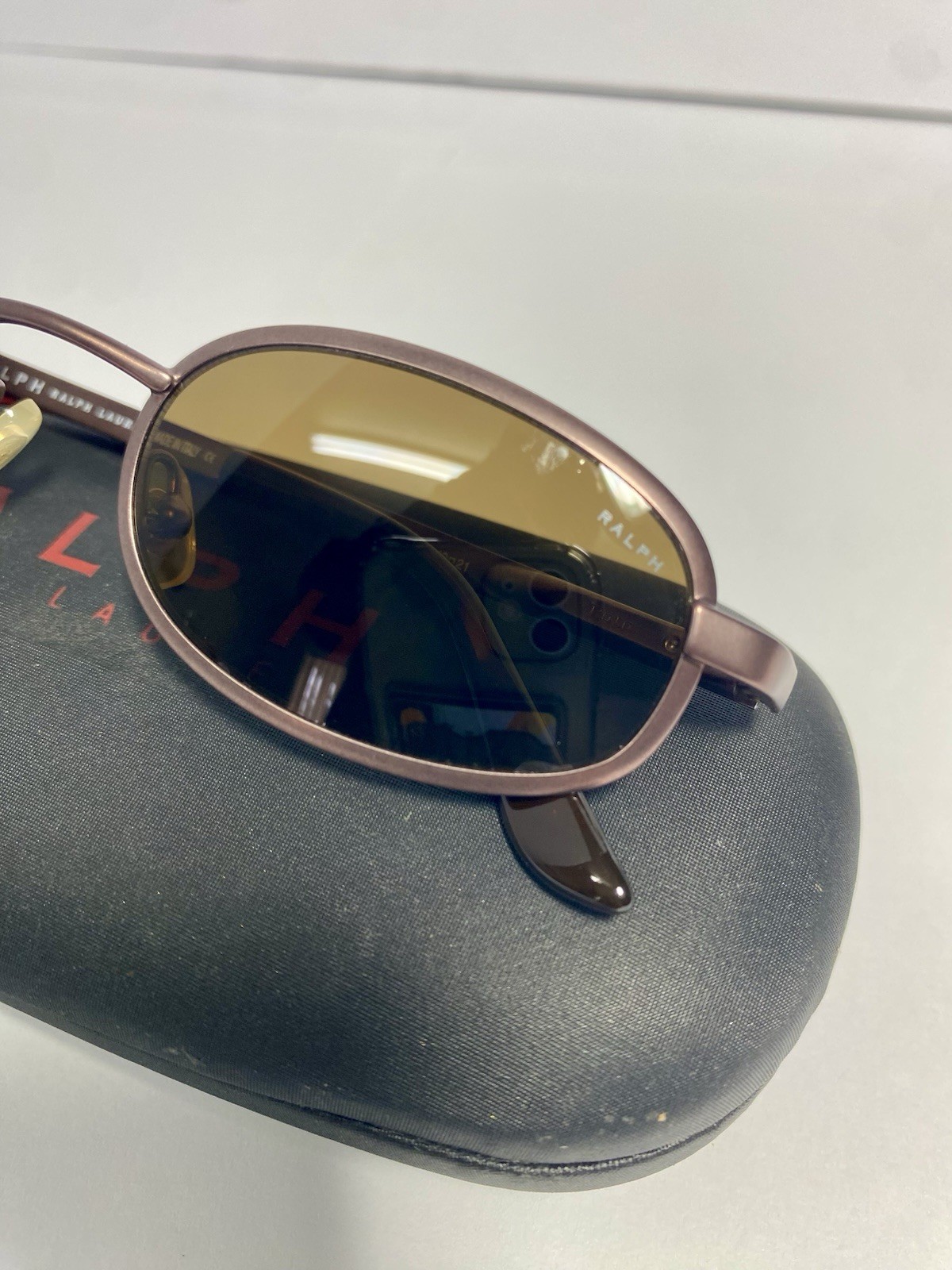 Vintage RALPH LAUREN Sunglasses Oval Metal Brown 948/S 9CX 49-21 90s Y2K Case