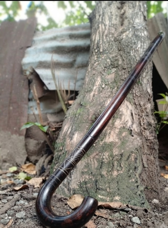 Handmade African Blackwood Walking Stick Iron Art Cane Tanzania Makonde Tribal