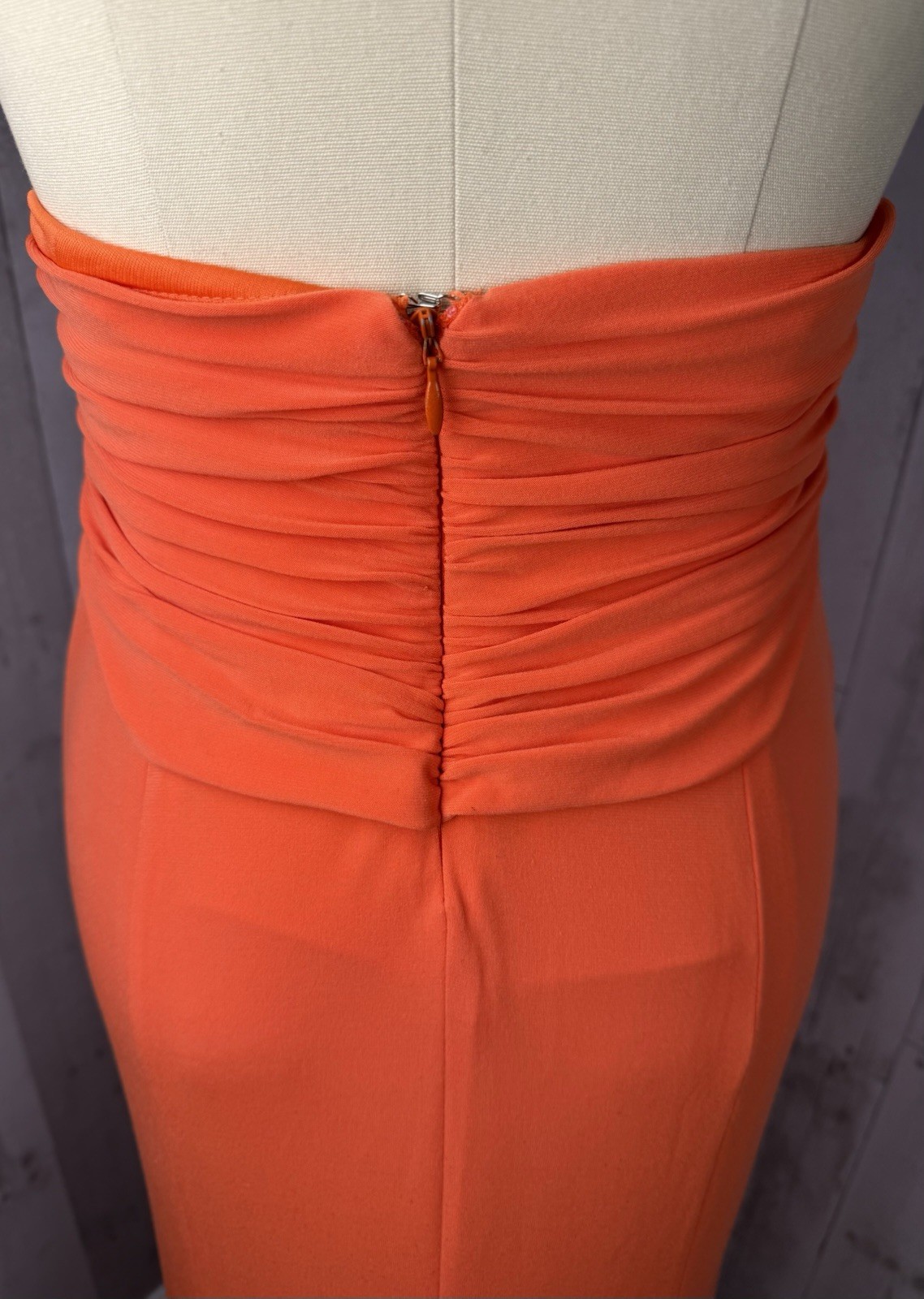 Vintage 1970s Jeweled Disco Cocktail Gown Cache Tangerine Poly Spandex Knit XS
