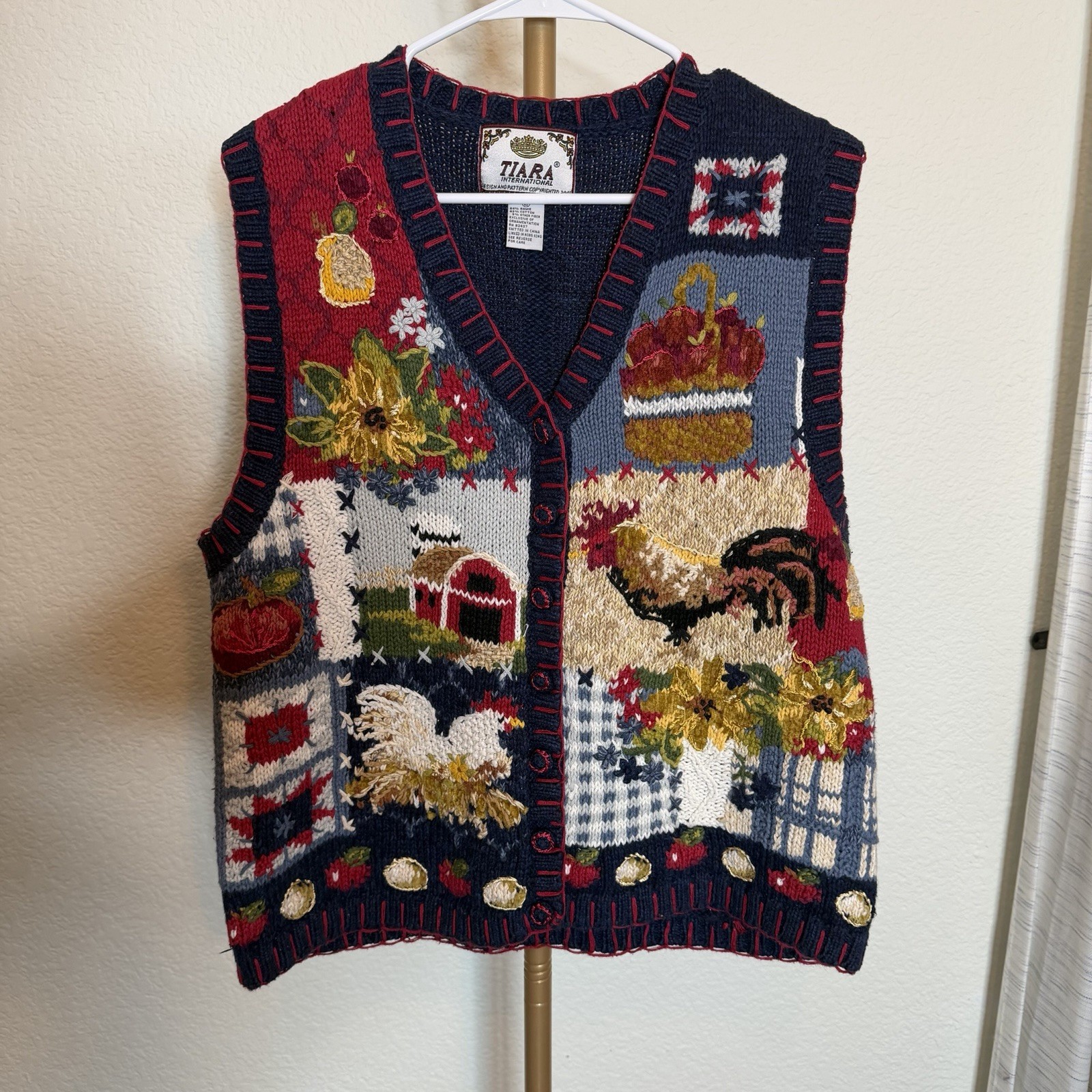 Vintage Tiara international Embroidery Multicolor Cottagecore Vest Size L