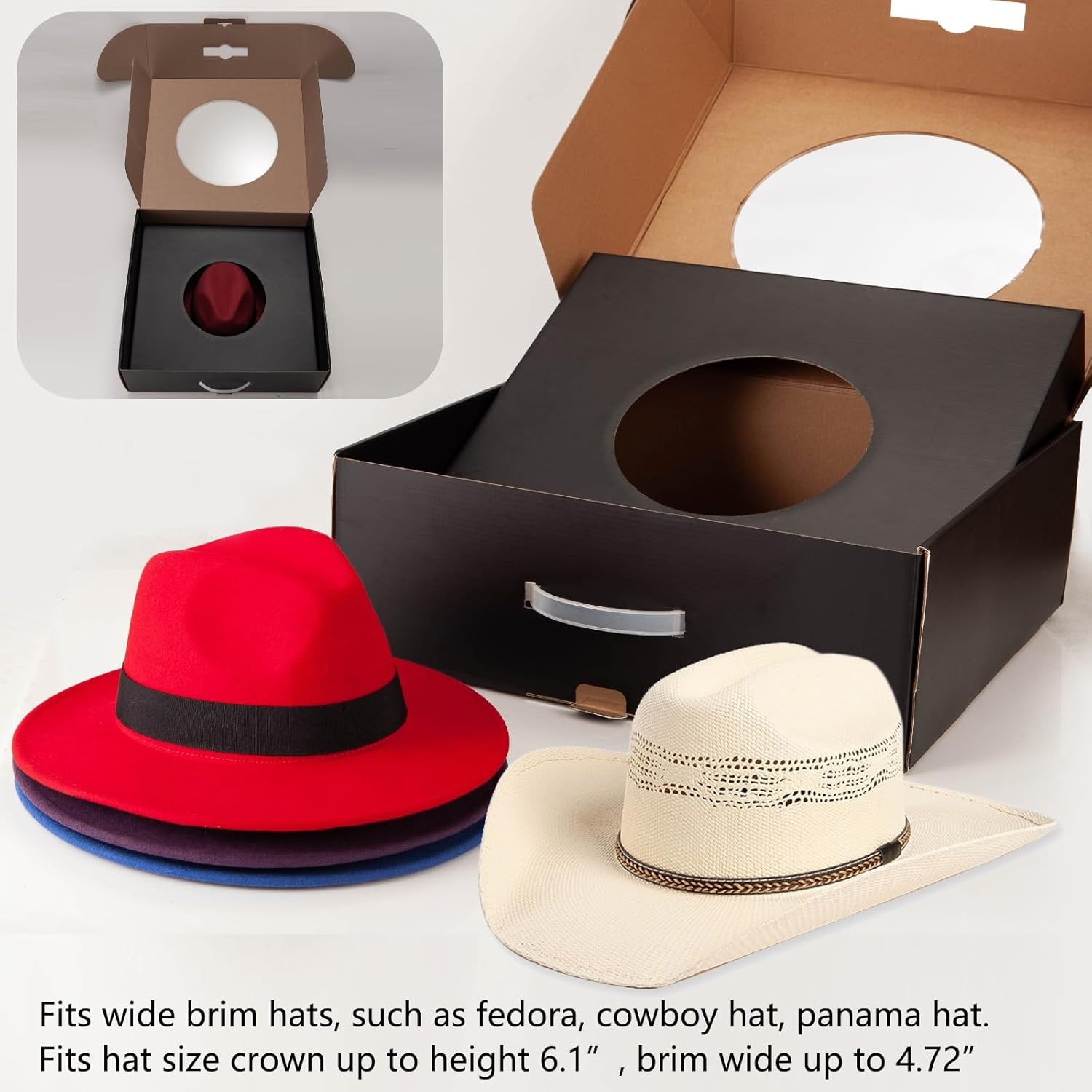 Panama Fedora Hat Storage Box Set of 5 – Travel & Gift Organizer, Black