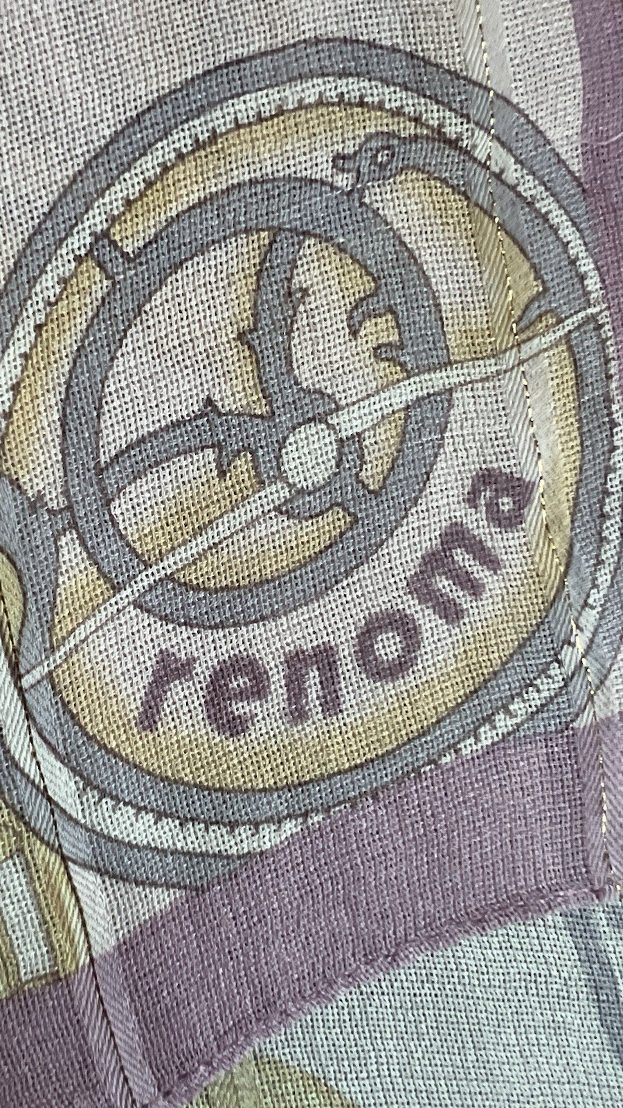 Renoma Vintage Silk Scarf Pink Lavender Clock Print Shawl Wrap Gold Metallic Gor