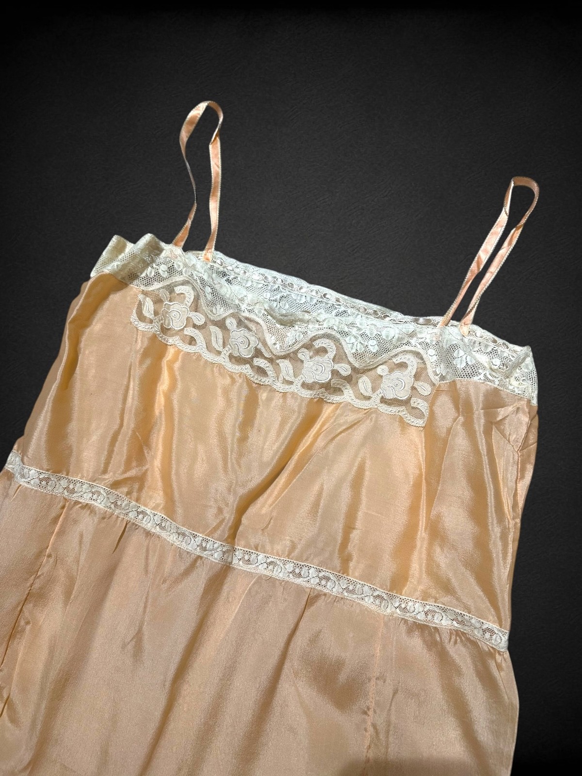 Vintage 1920s Peach Satin Step-In Teddy Camiknicker Lace Boudoir Lingerie Sz 40