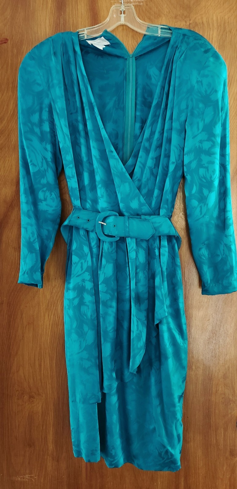 Vtg Silk Studio 100% Silk Turquoise Belted Wrap Dress Sz 10