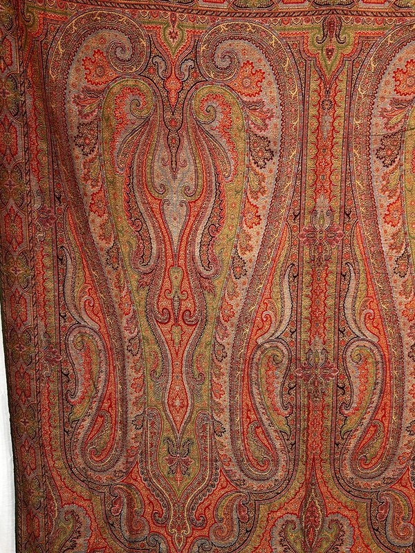 antique paisley shawl throw fancy center woven large 64 x 134 original 19thc