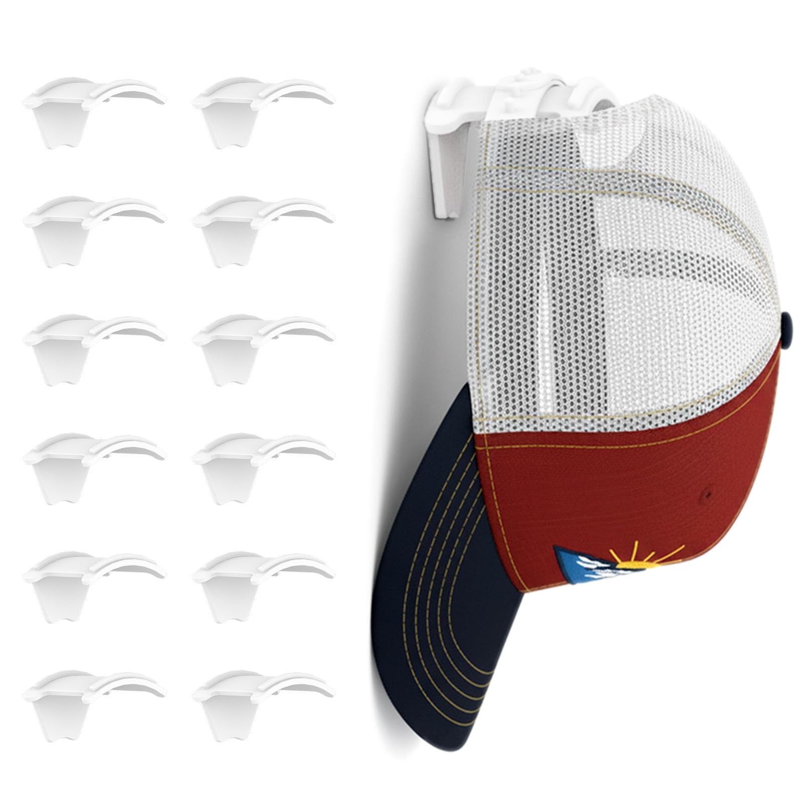 ETOWIFA Adhesive Hat Hooks for Wall (12-Pack), No-Drilling White 12 Pack