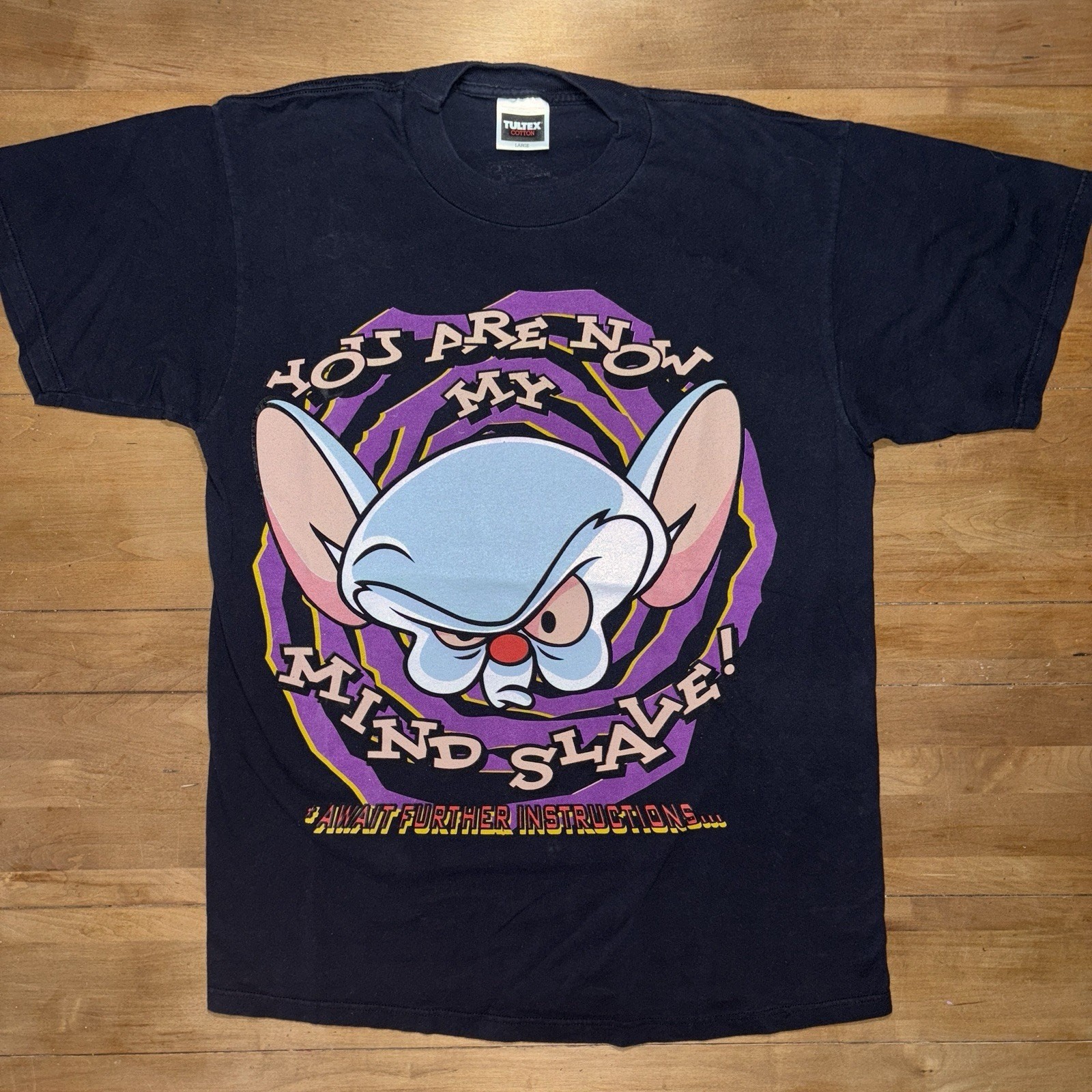 Vintage 90’s Pinky and the Brain Mind Slave Cartoon Graphic Tee SZ L Promo Rare