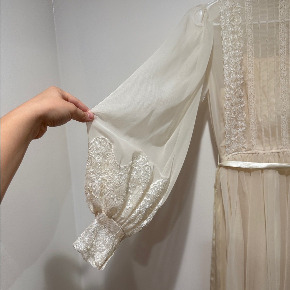 VTG Neiman Marcus Lace Chiffon Midi Maxi Dress XS Ivory Cream High Neck Bridal