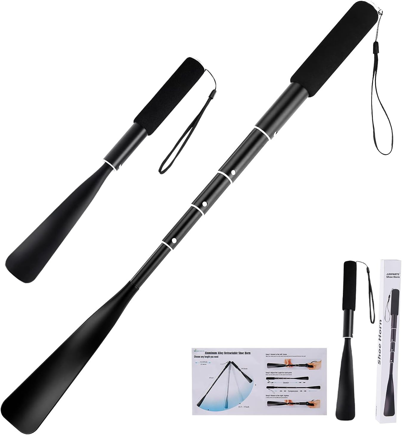 Shoe Horn Long Handle,14.5″-37″ Retractable Shoe Horn,Aluminum Shoe Horn for Men
