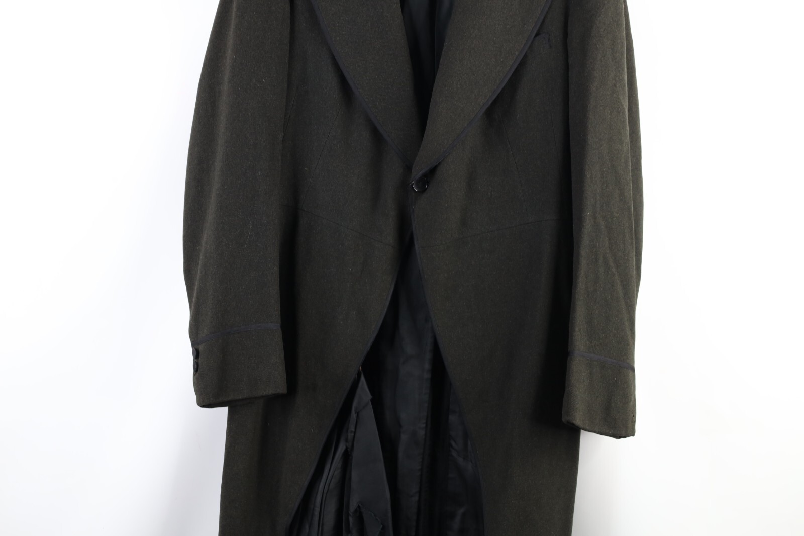 Vtg 40s 50s Bespoke Mens 38R Distressed Wool Satin Trim Tuxedo Coattails Jacket