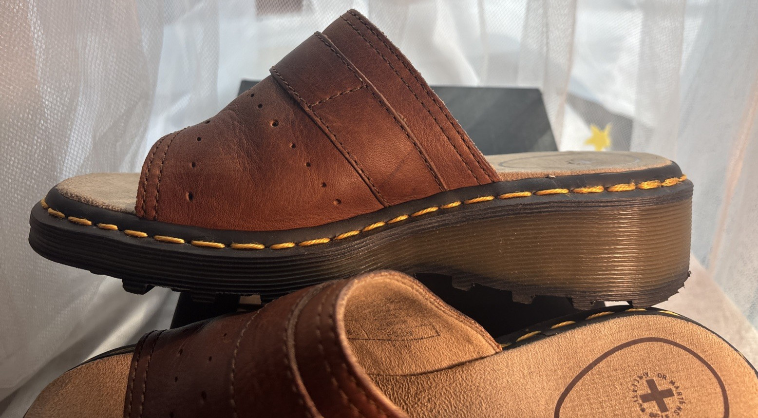 Vintage Dr. Martens 3A99 Peanut Brown Leather Wedge Sandals US 7 EU 38 Y2K 90s