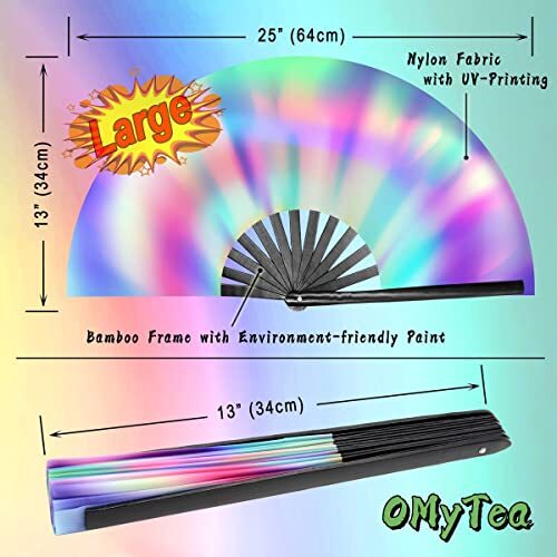 UV Glow Rave Fan Foldable for Women/Men/Drag Queen – Large Clack Festival Top