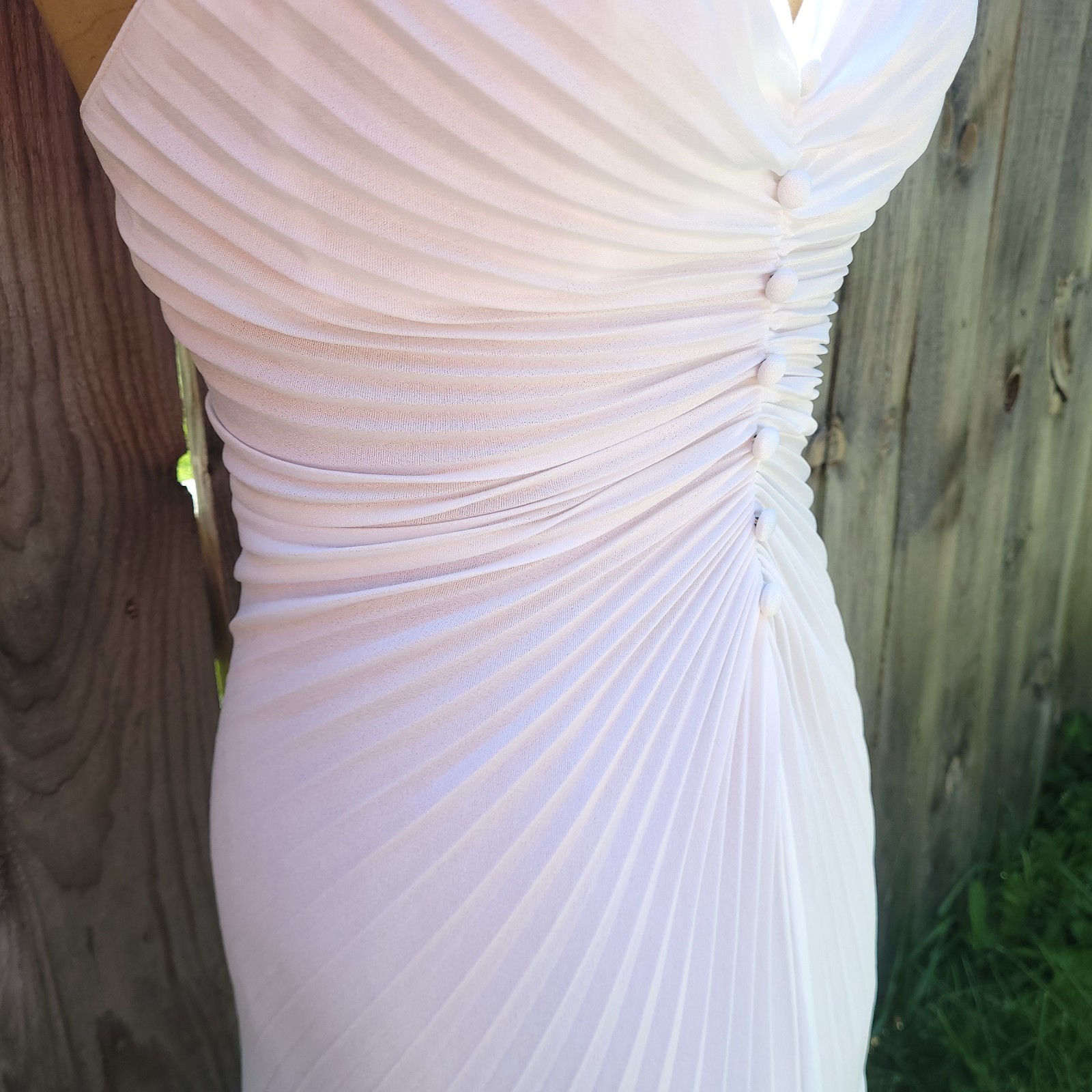 Vtg Pleated Maxi Dress New Leaf Samir S Vana White bridal Grecian angel ruched