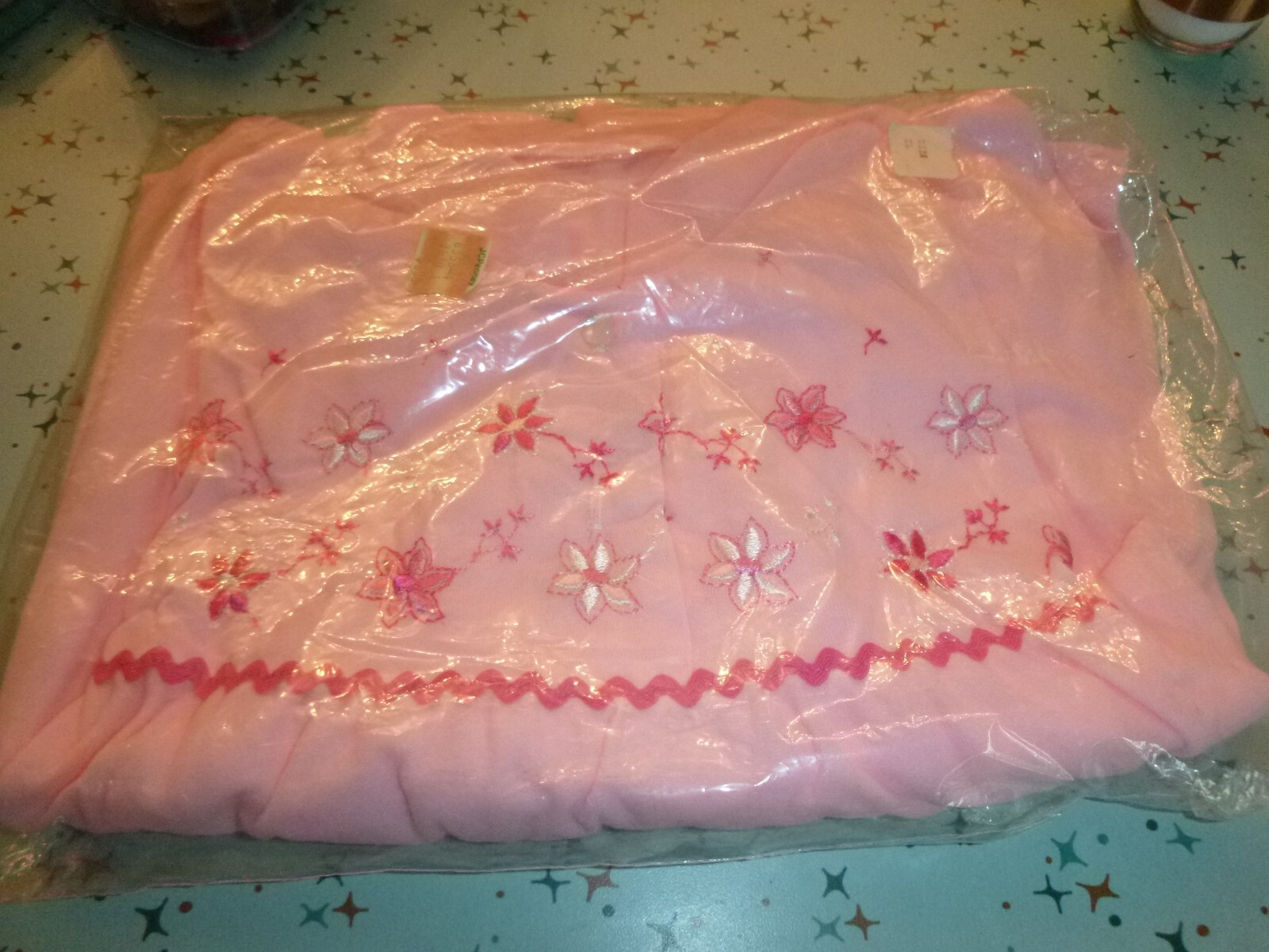 NOS Vtg Gaymode Penneys Pink Synthetic Flannel Nightgown Embroidered Flowers XL