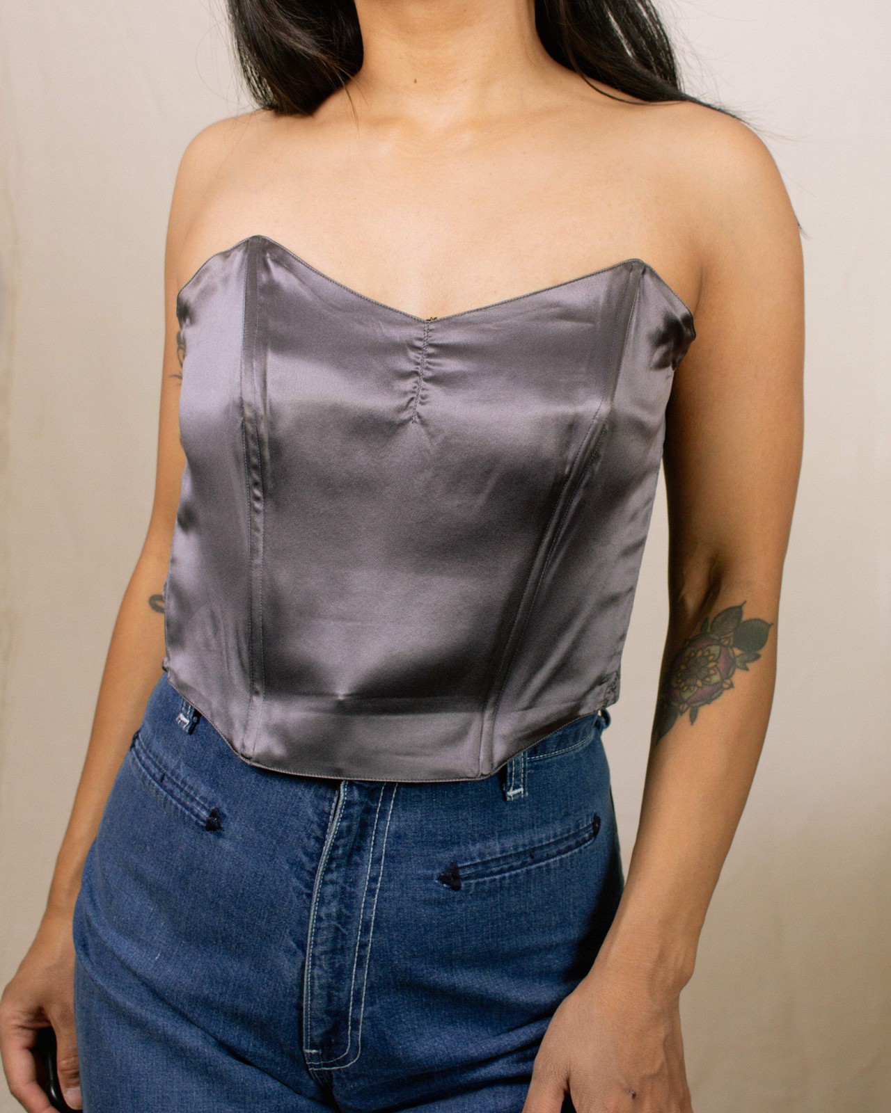 Vintage 70s Neiman Marcus Dusty Purple Silk Corset | Size Medium