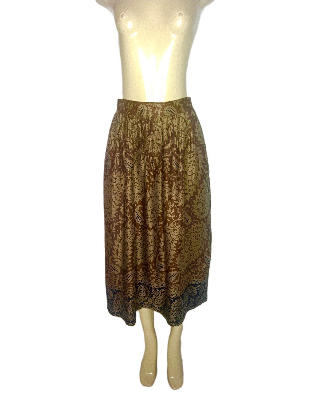 VINTAGE LORD & TAYLORS BROWN FLORAL MIDI SKIRT SZ 16 MADE IN USA