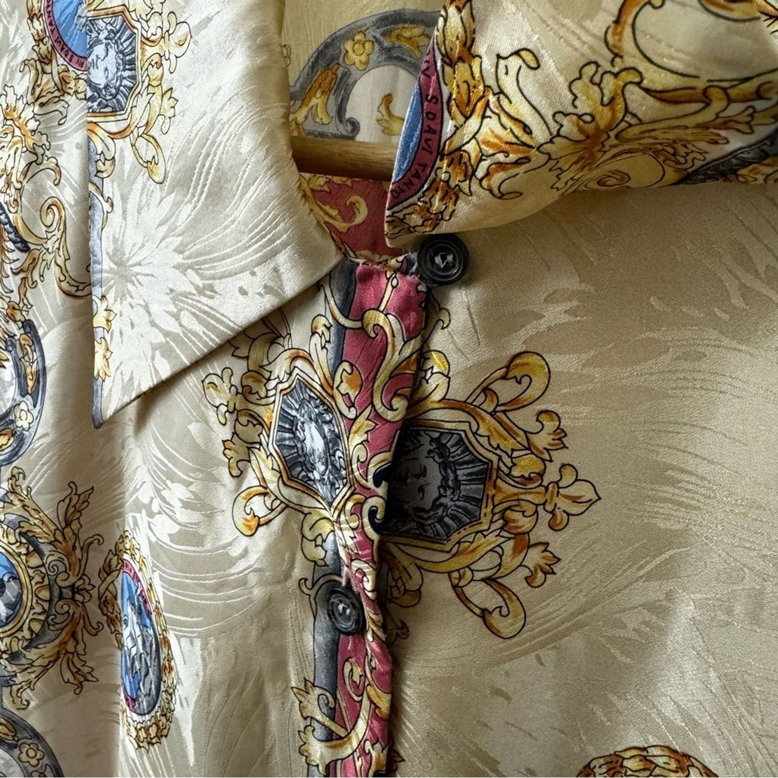 Vintage German Button Down Blouse Versailles Royal Elegant 100% Silk & Acetate