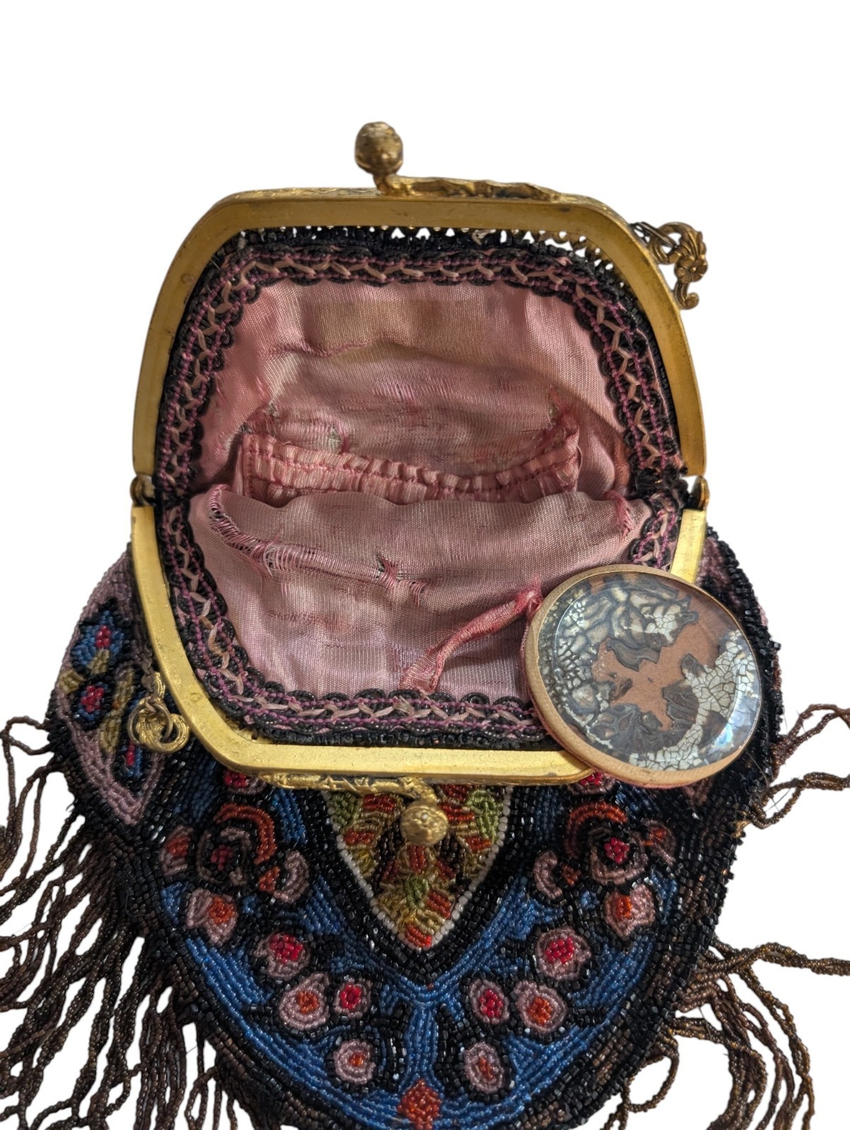 Vtg Art Deco Micro Beaded Purse Bag Daisy Victorian Lot 4 Celluloid Glass Pastel