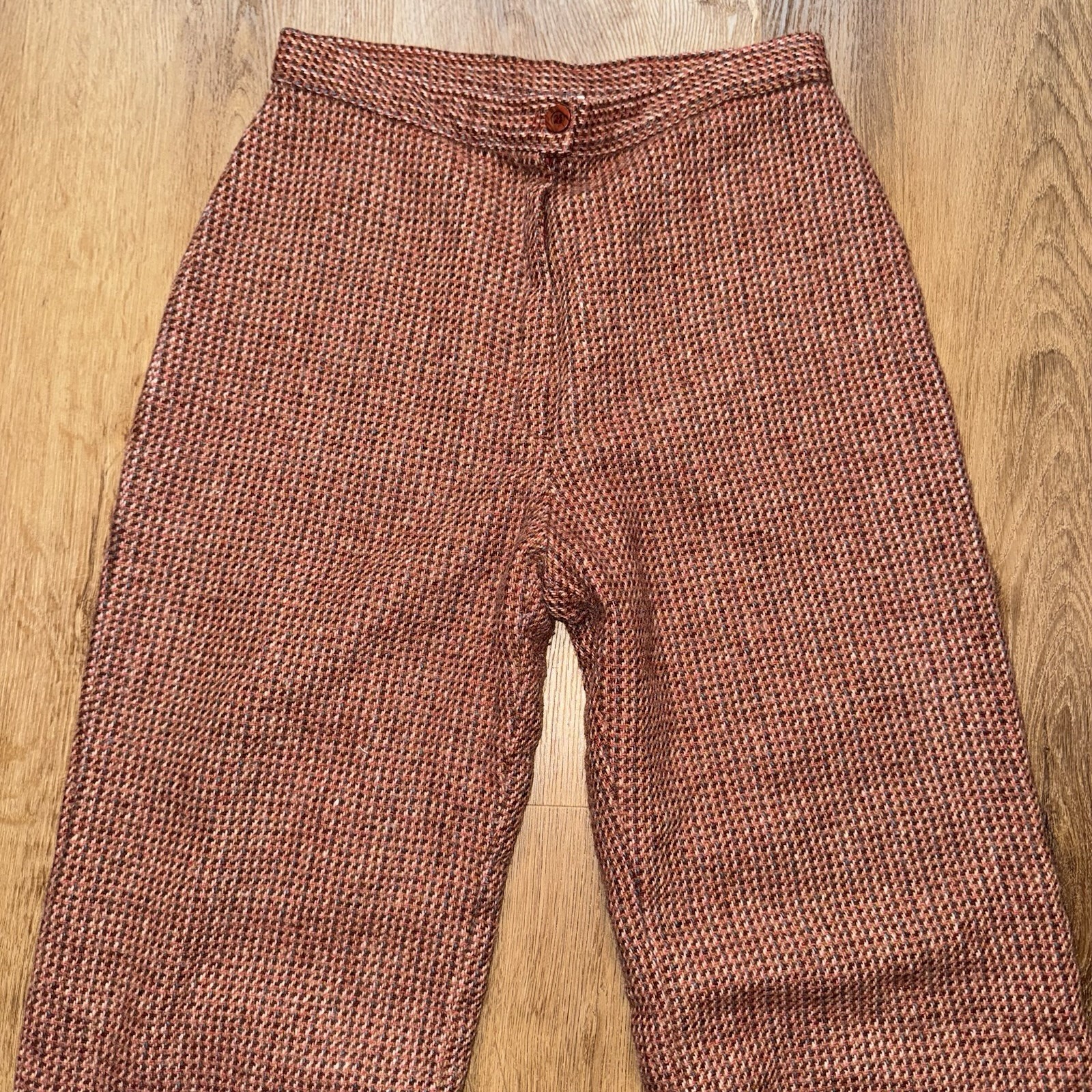 Vtg 60s 70s Bell Bottom Pants Womens 12 Wool Flare Leg White Stag Disco 27 x 25