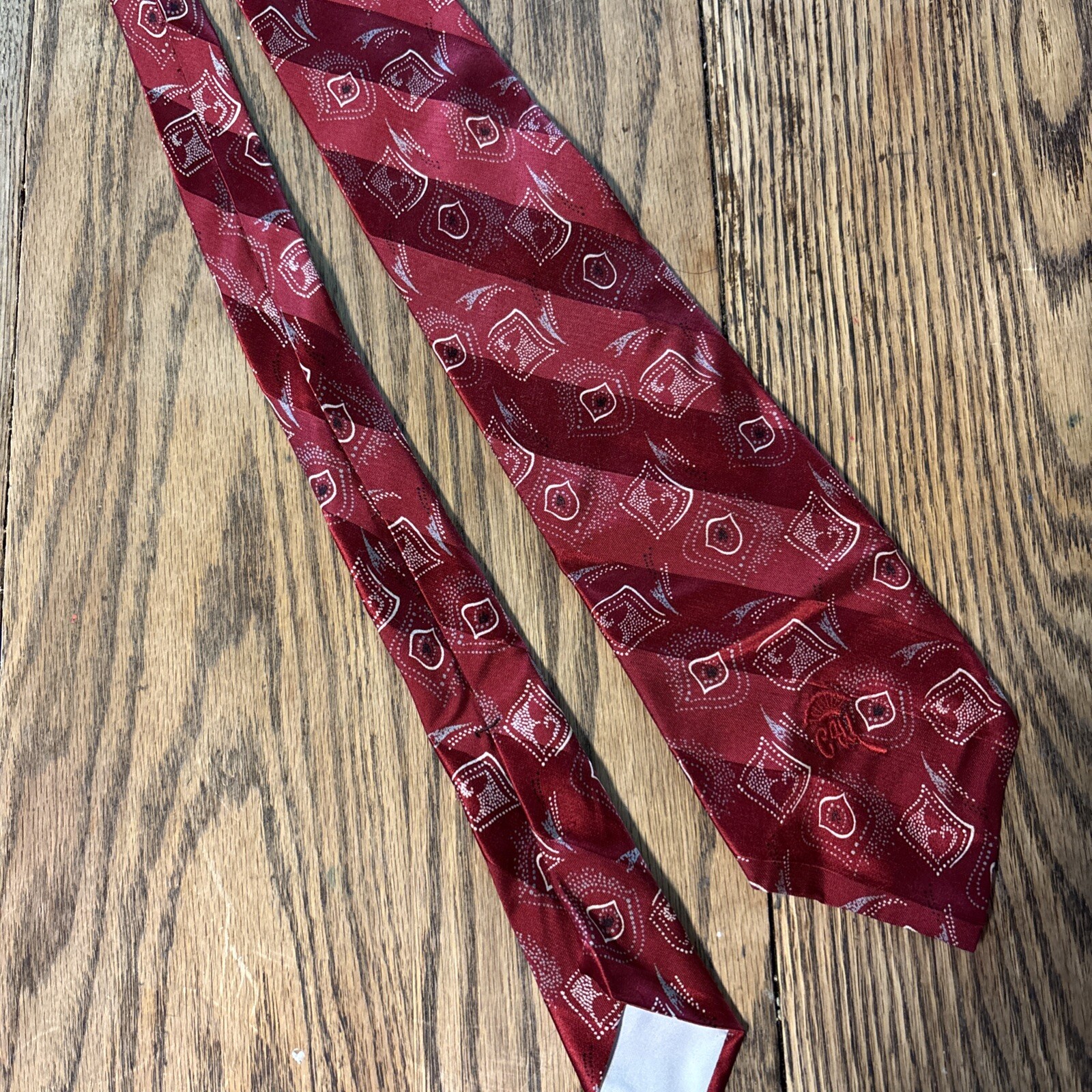 Vtg Mid Century Tie Countess Mara 56” Wine-Red Acetate Rayon
